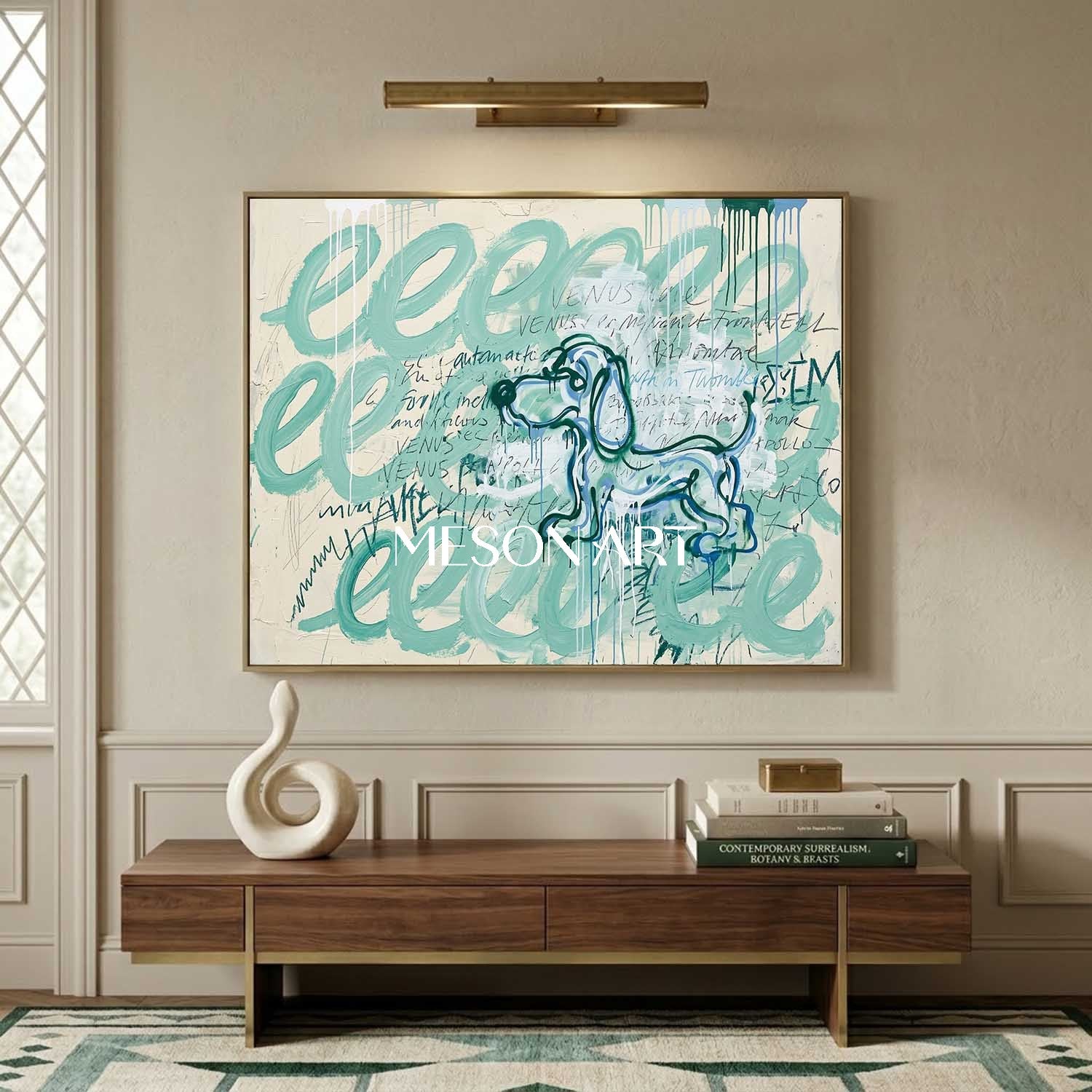 Hand Painted Textured Dachshund Graffiti Cartoon Art Living Room Decor