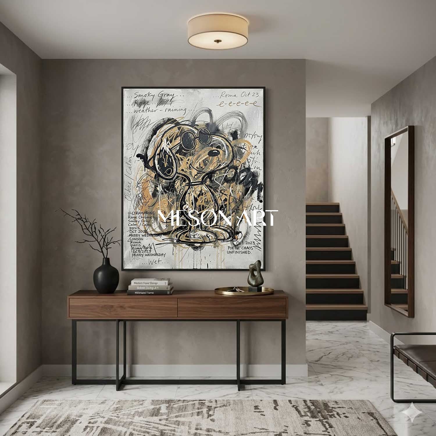 Original Graffiti Dog Pop Art Oil Painting Urban Street Modern Office