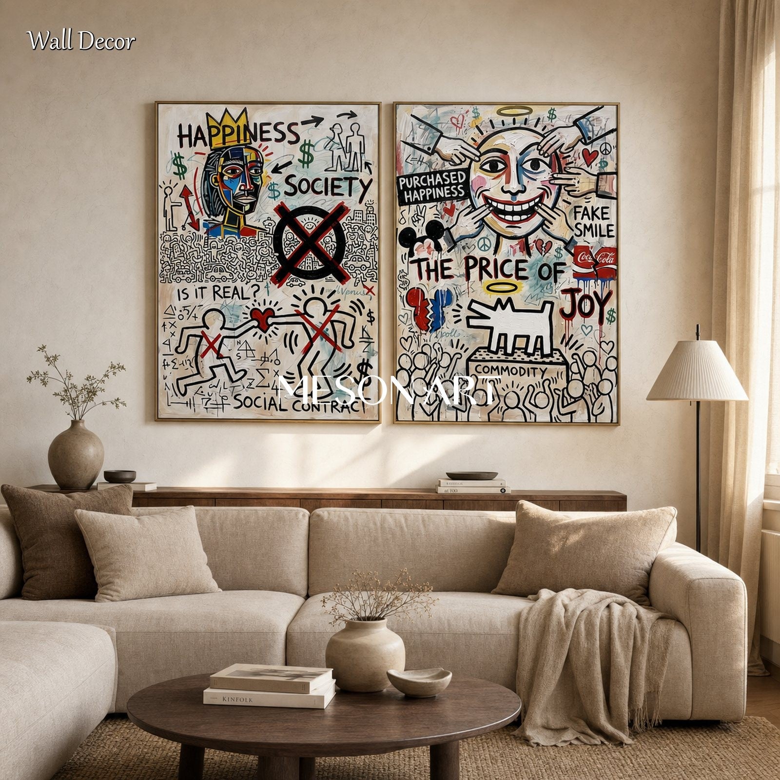 Bold Abstract Graffiti Art Print With Social Commentary For Modern Living Room Decor