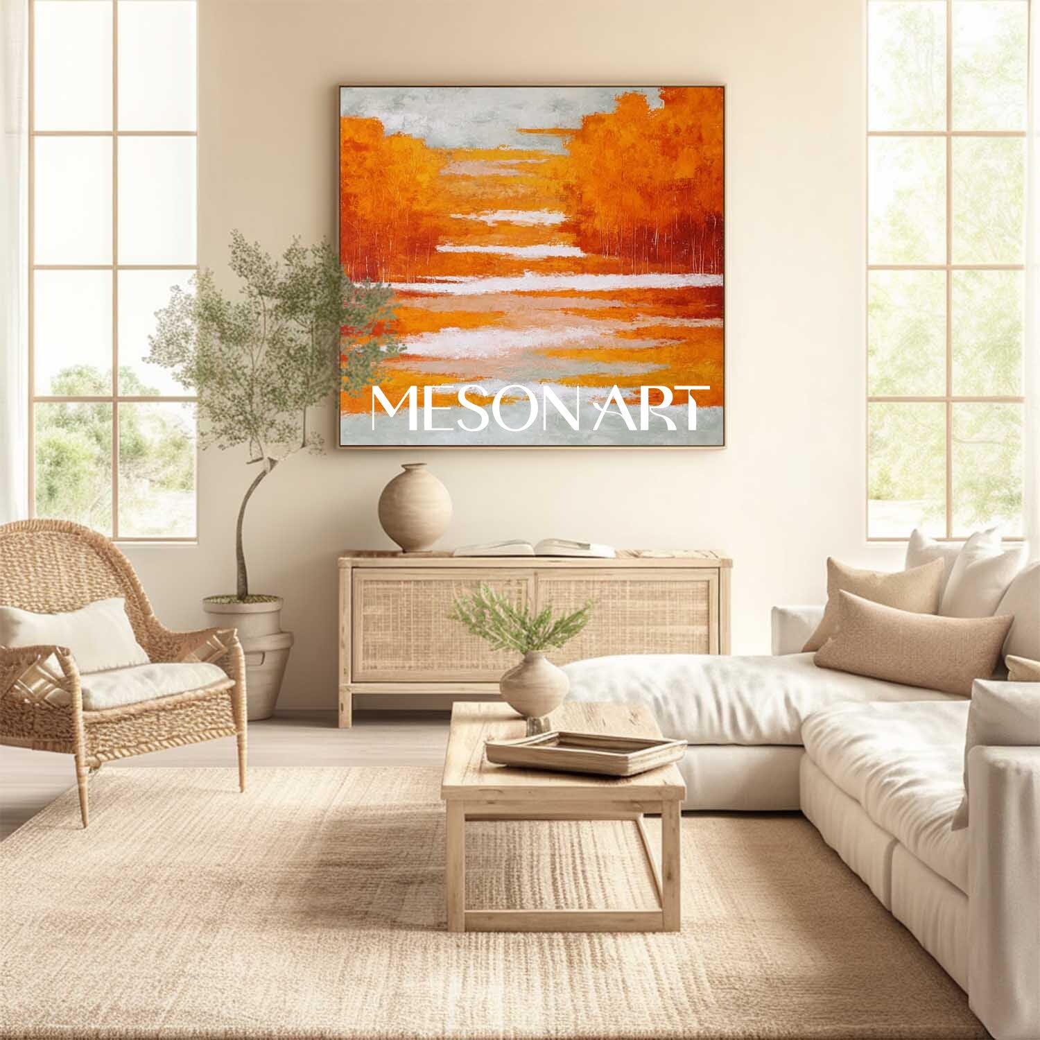 Fall Wall Art Abstract Orange Autumn Colors Canvas for Living Room