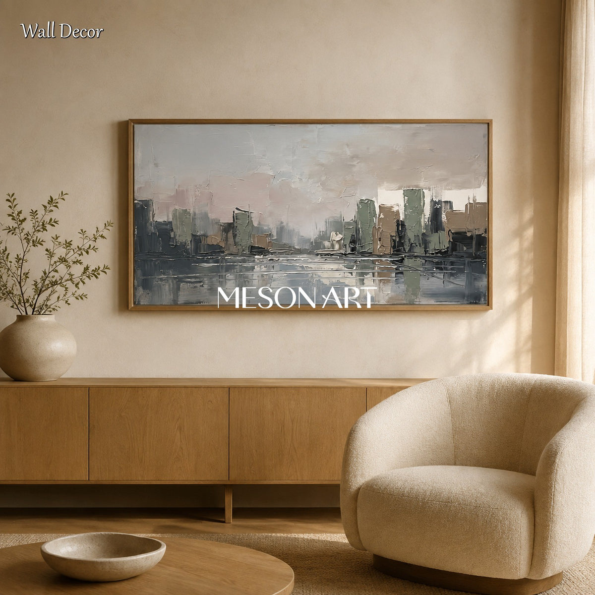 Gray And Beige Abstract Painting Panoramic Landscape Wall Art Original Artist Hand Painted By Mesonart