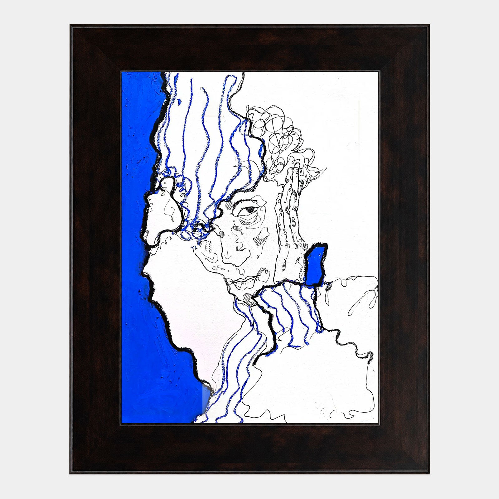 Modern Abstract Blue And Black Line Art Painting For Contemporary Home Decor