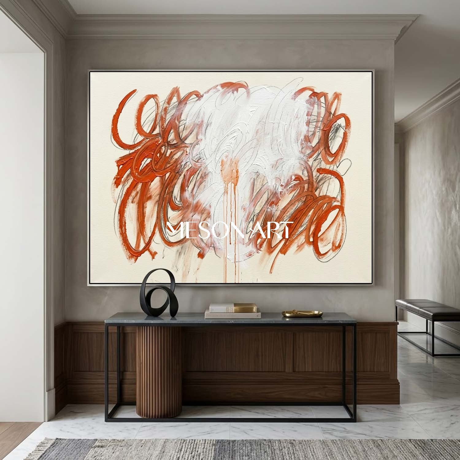Custom Rust Orange Palette Knife Abstract Art One of a Kind Above Sofa