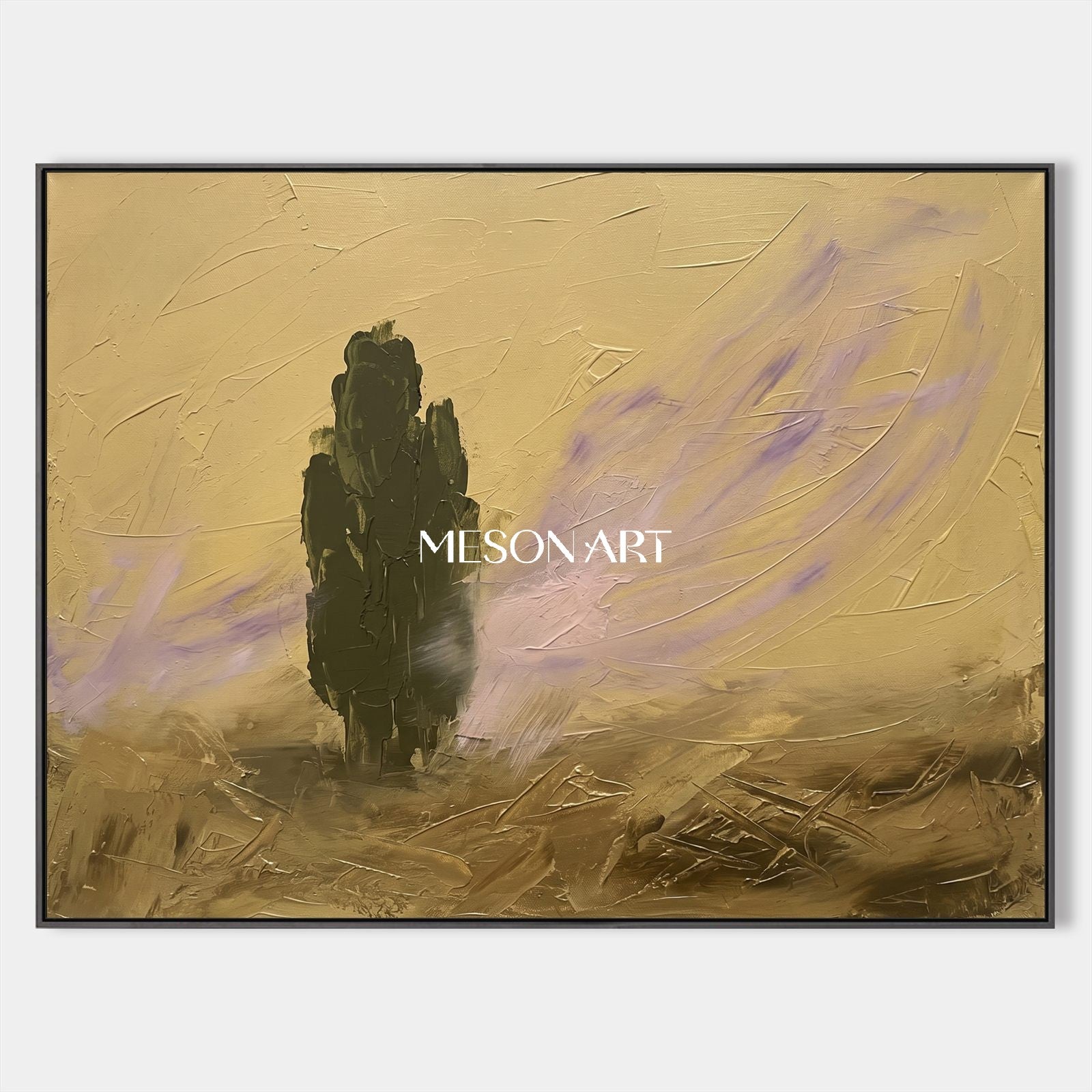 Gold And Black Abstract Painting Rectangular Wall Art For Living Room Original Artist By Mesonart