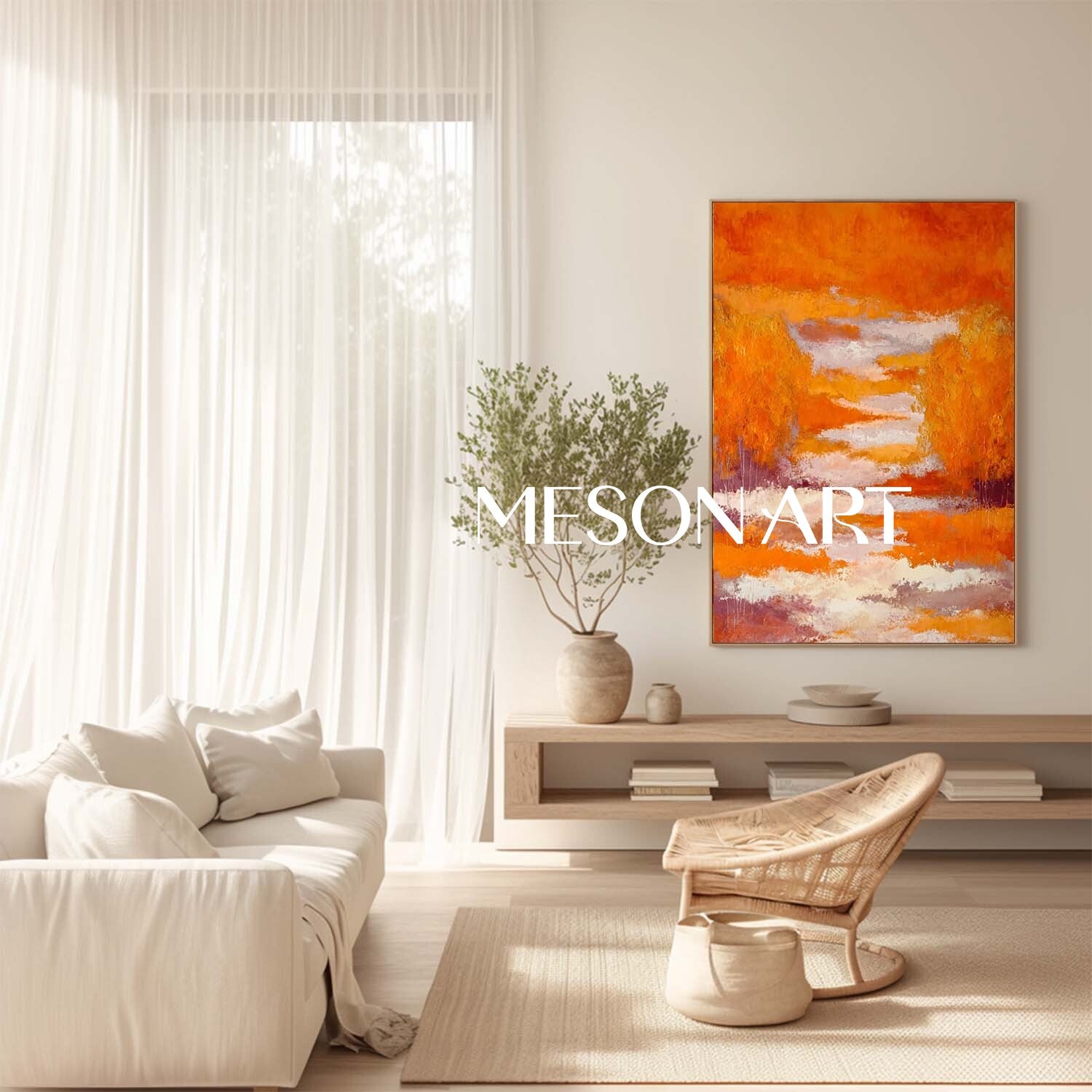 Autumn Colors Fall Wall Art Modern Abstract Orange Painting for Home