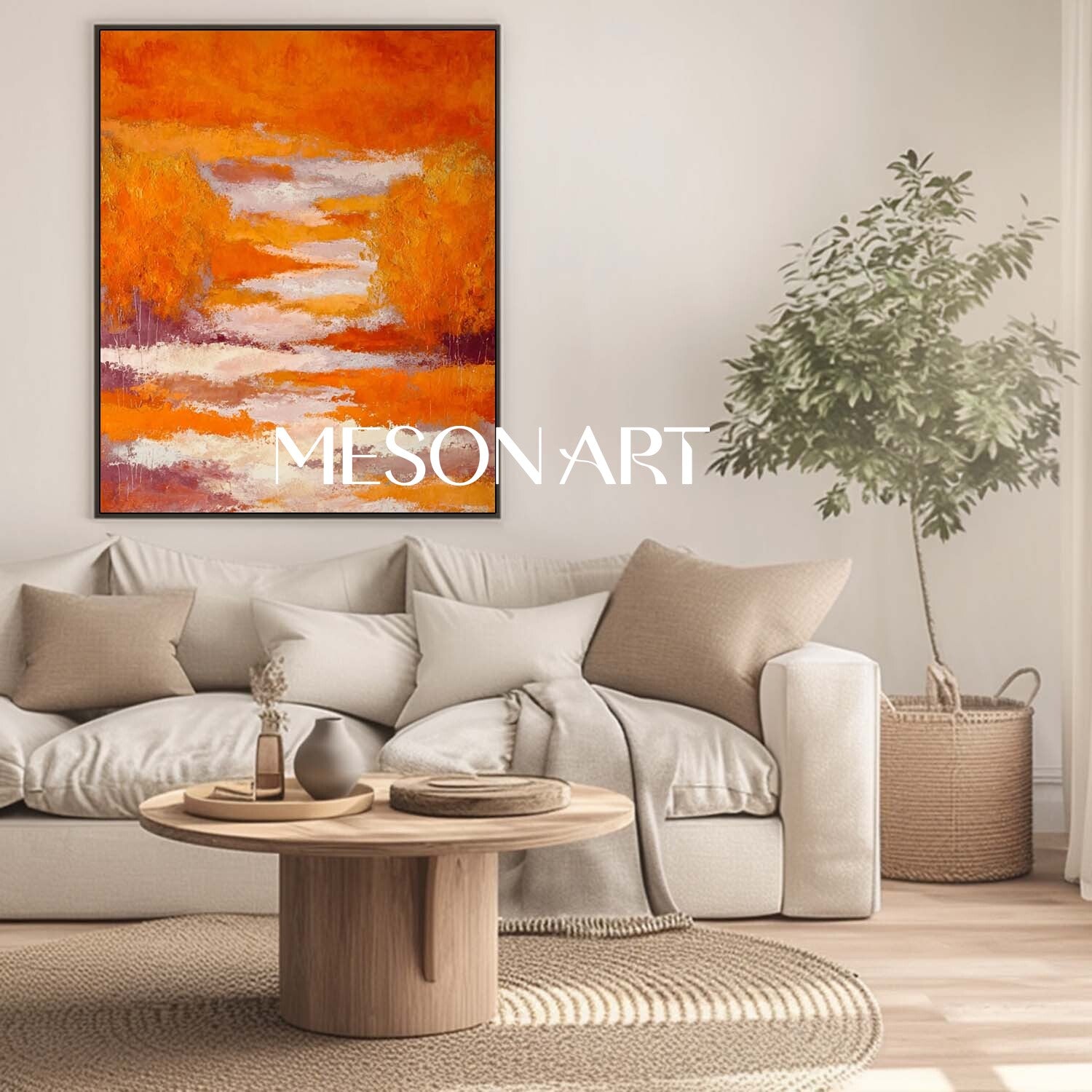 Autumn Colors Fall Wall Art Modern Abstract Orange Painting for Home