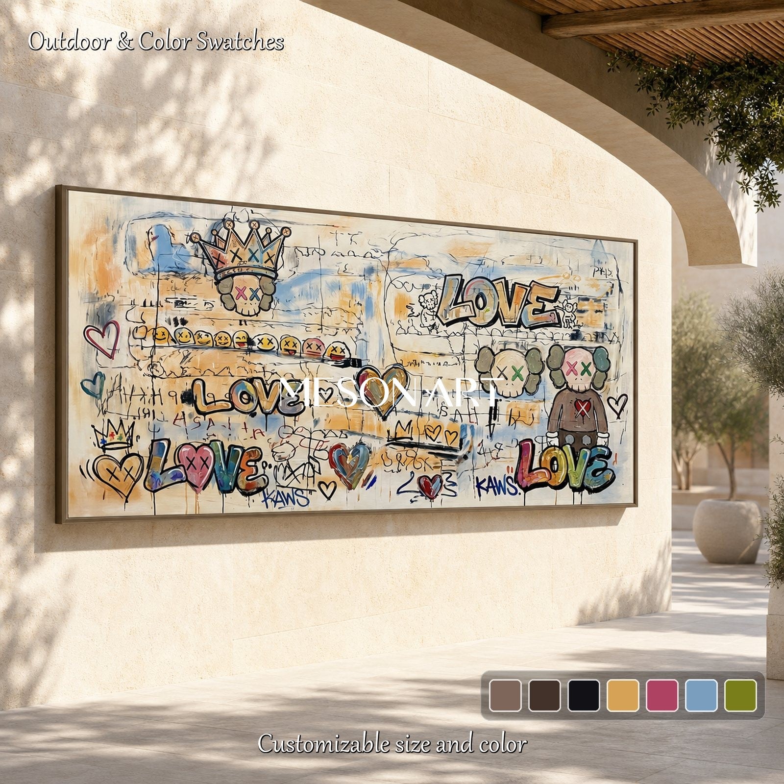 Urban Abstract Street Art Painting With Skulls And Love Text For Modern Living Room Decor