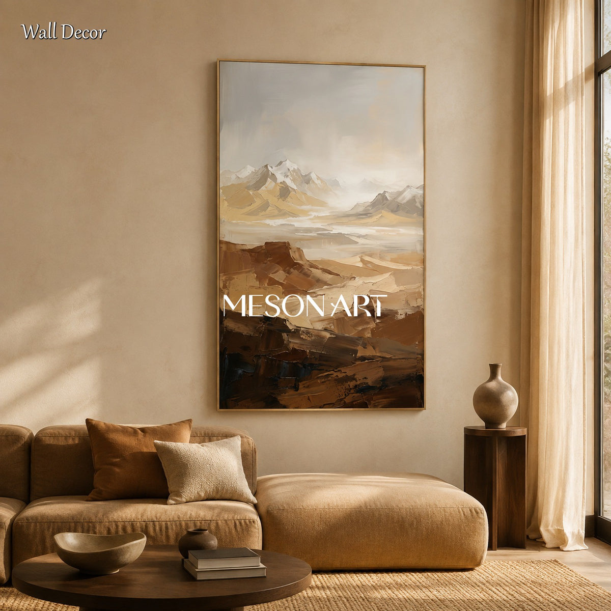 Beige And Brown Abstract Painting Large Panoramic Wall Art Original Artist Hand Painted By Mesonart