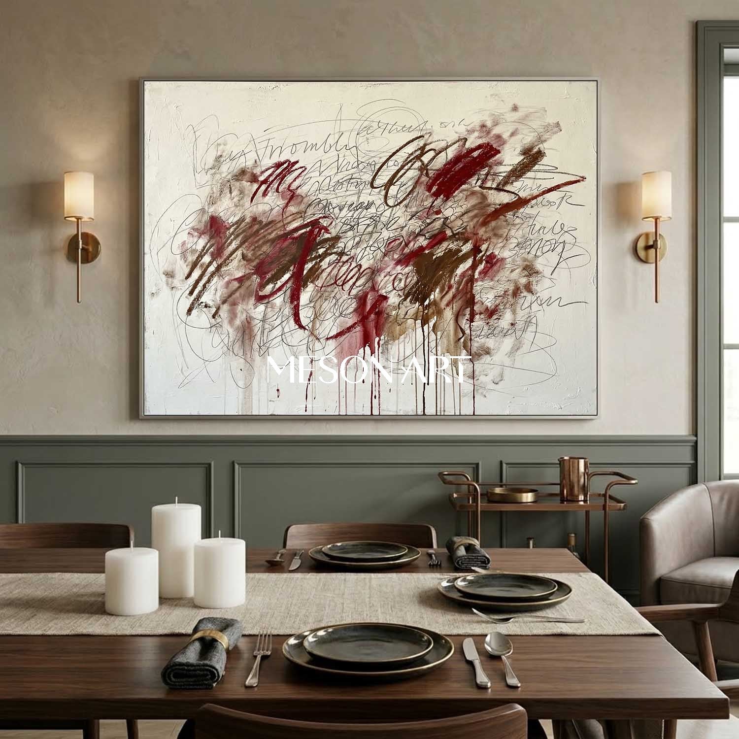 Original Abstract Scribble Painting Graffiti Neutral Canvas Living Room