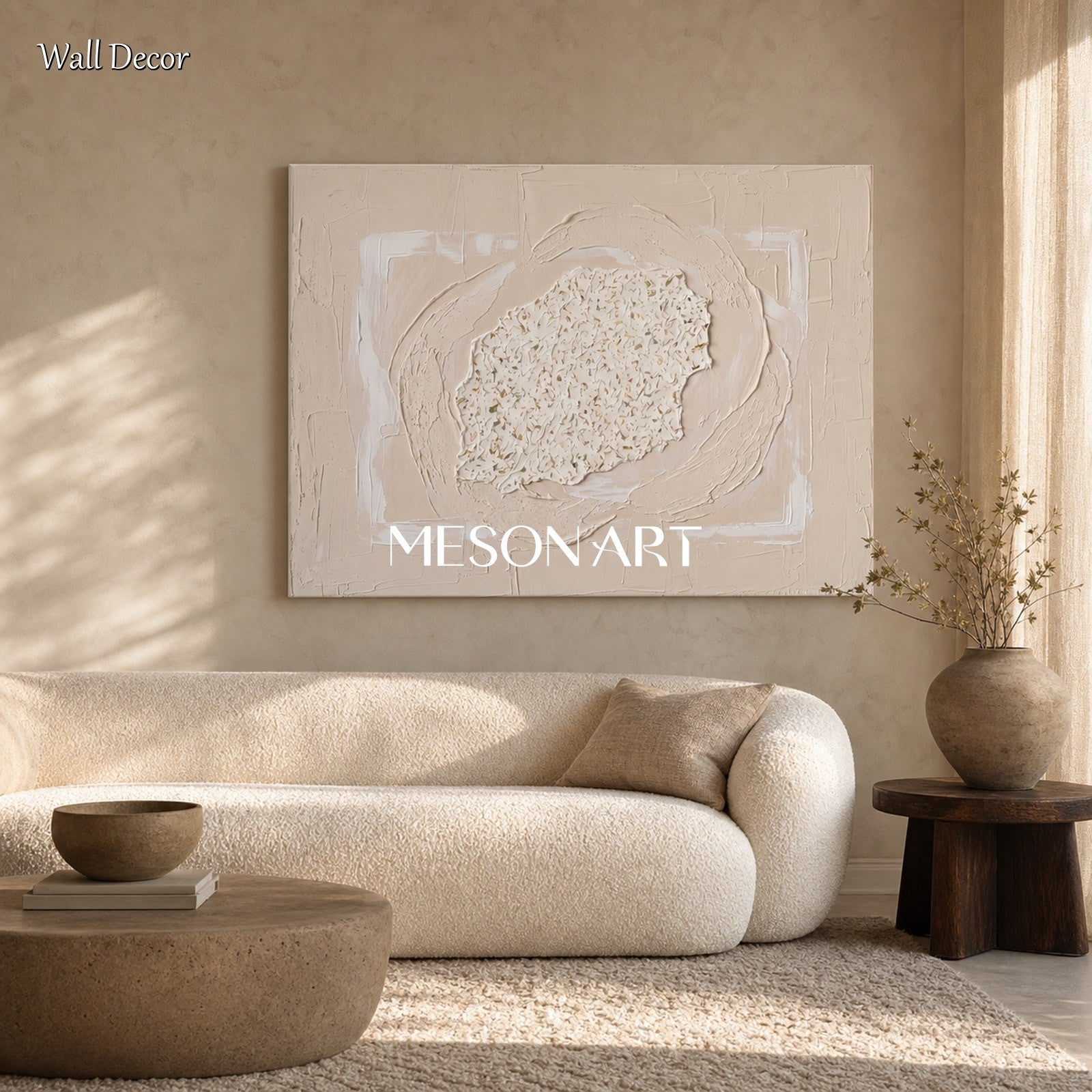 Minimalist Beige Textured Relief Art For Modern Living Room Decor