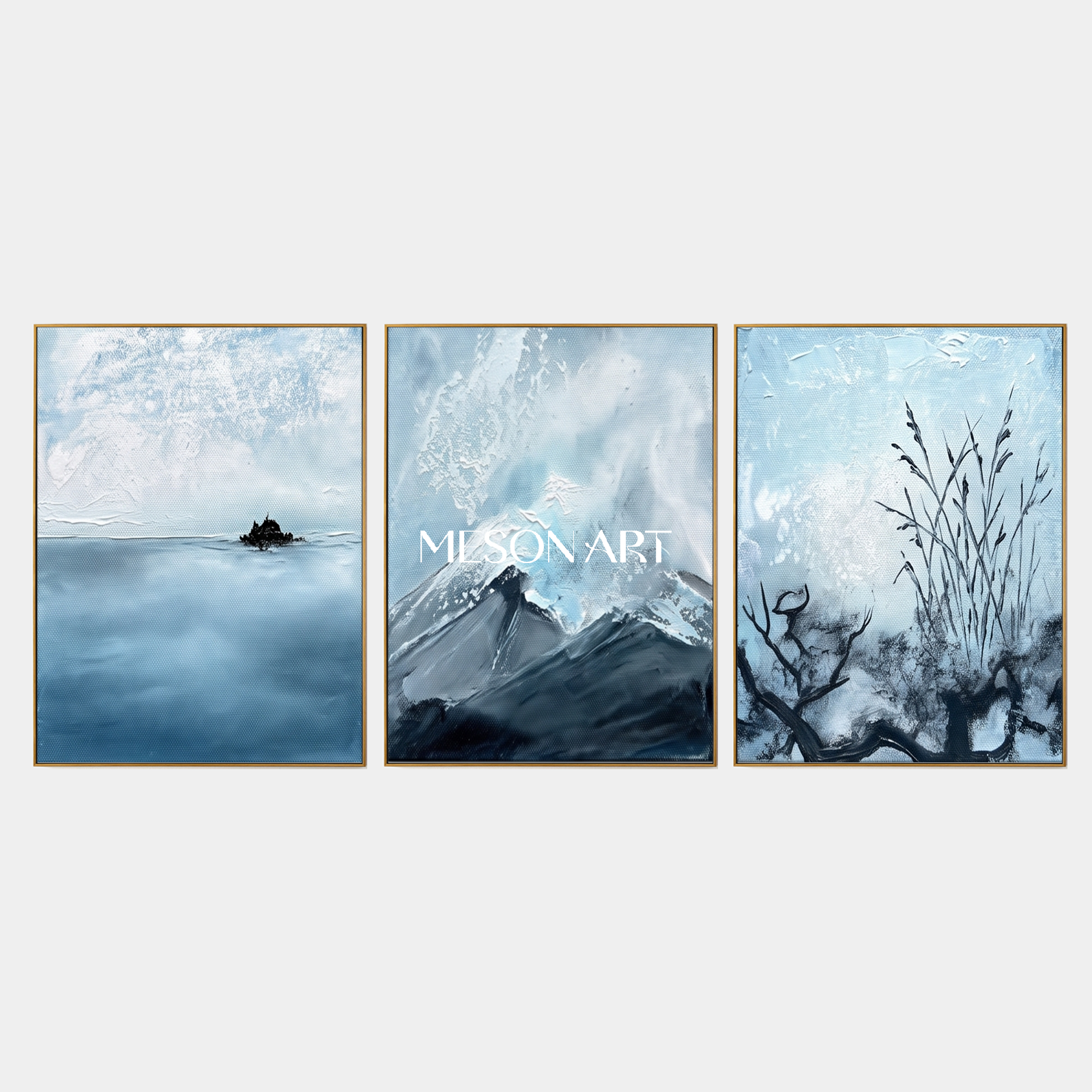 Blue And Black Abstract Expressionist Landscape Painting Rectangular Wall Art Original Artist By Mesonart