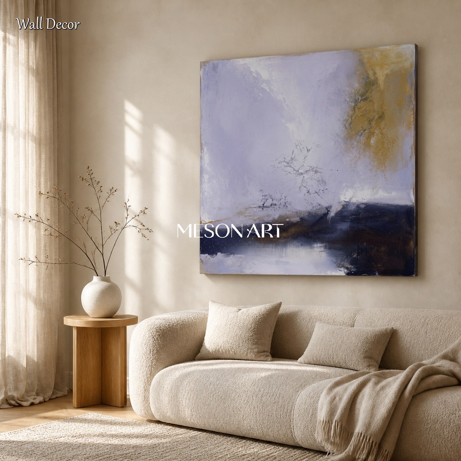 White And Gold Abstract Landscape Painting Square Wall Art Original Artist Hand Painted By Mesonart