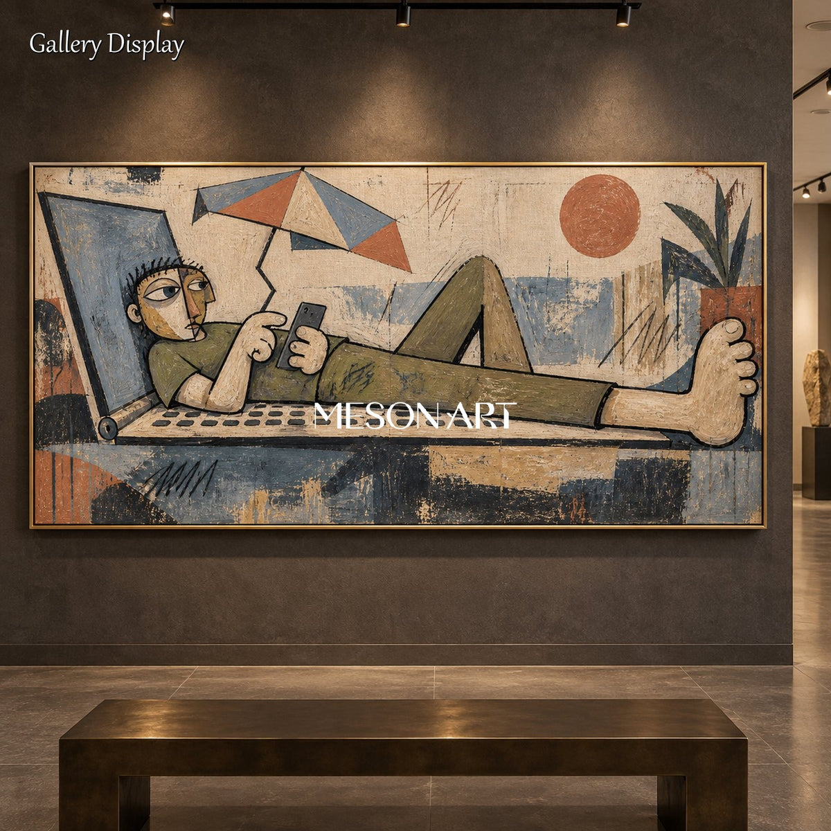 Beige Abstract Street Art Panoramic Wall Canvas Modern Contemporary Original Artist By Mesonart