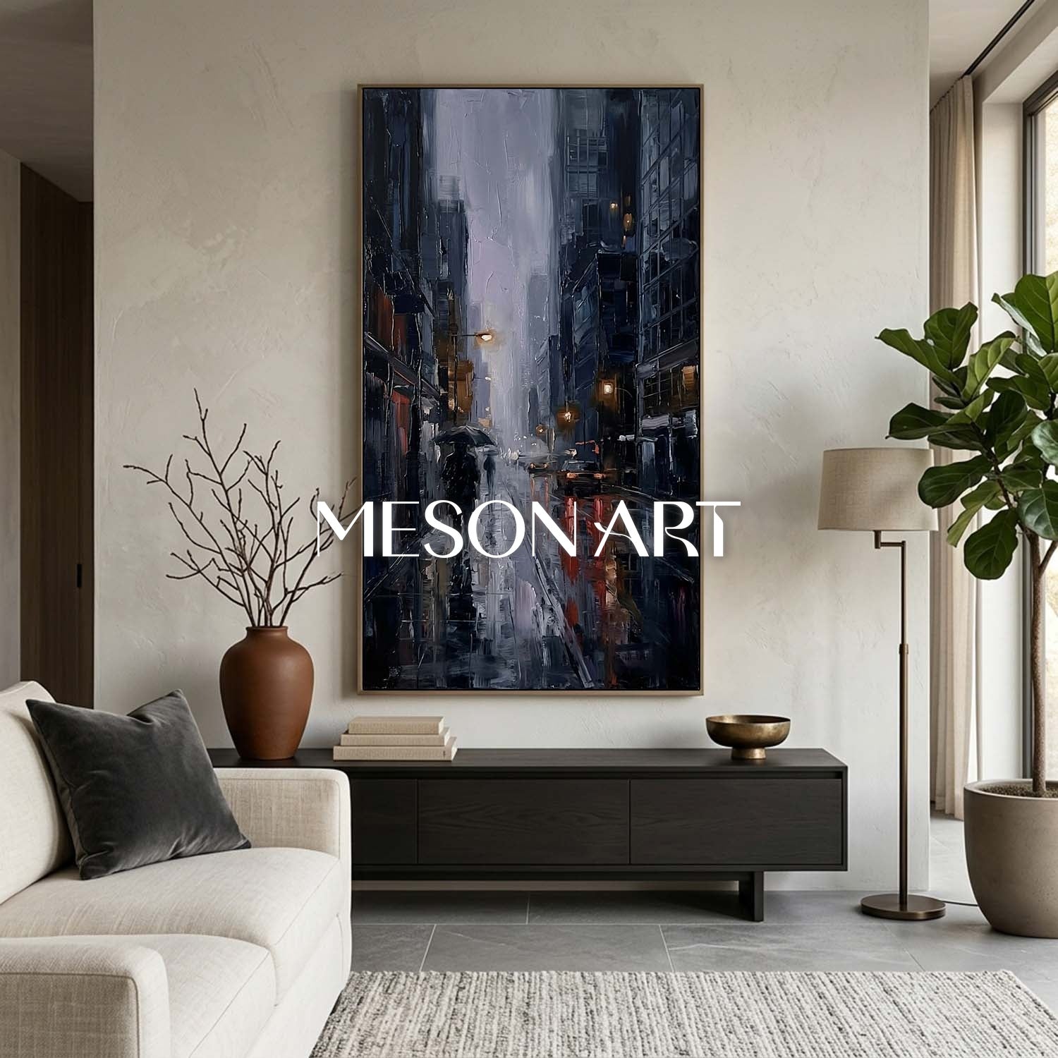 Abstract City Art Plaster Texture Painting For Industrial Loft Living Room Decor