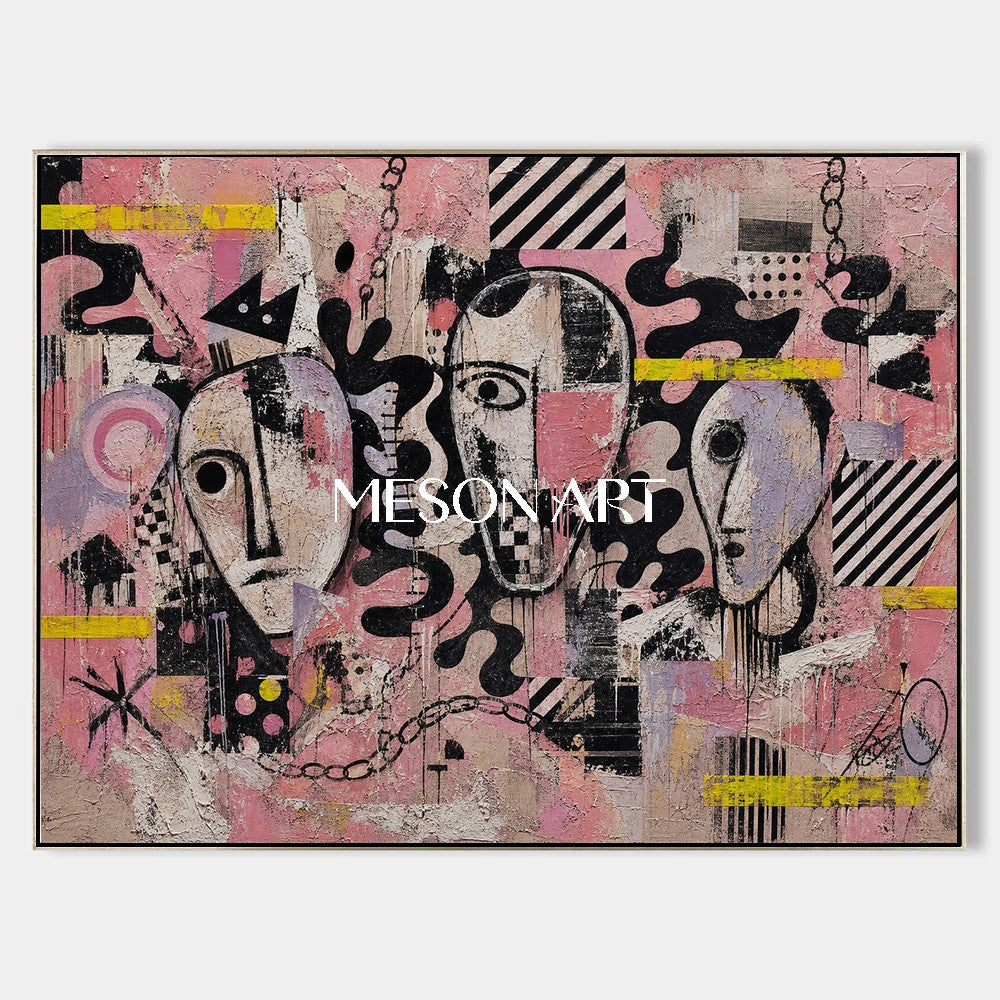 Urban Expressionist Portrait Art With Graffiti Influence For Modern Living Room Decor