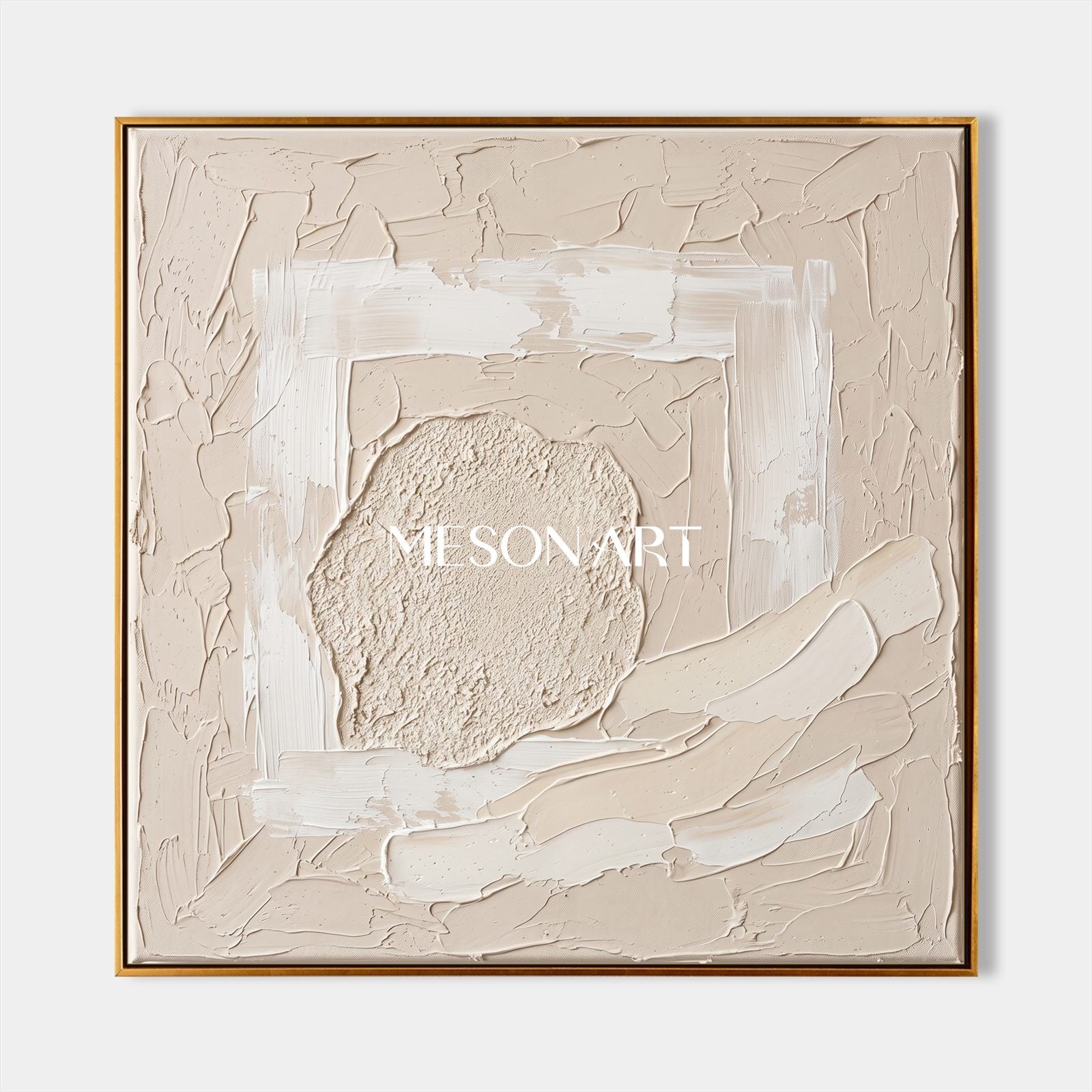 Minimalist Textured Abstract Art In Beige And White For Modern Home Decor