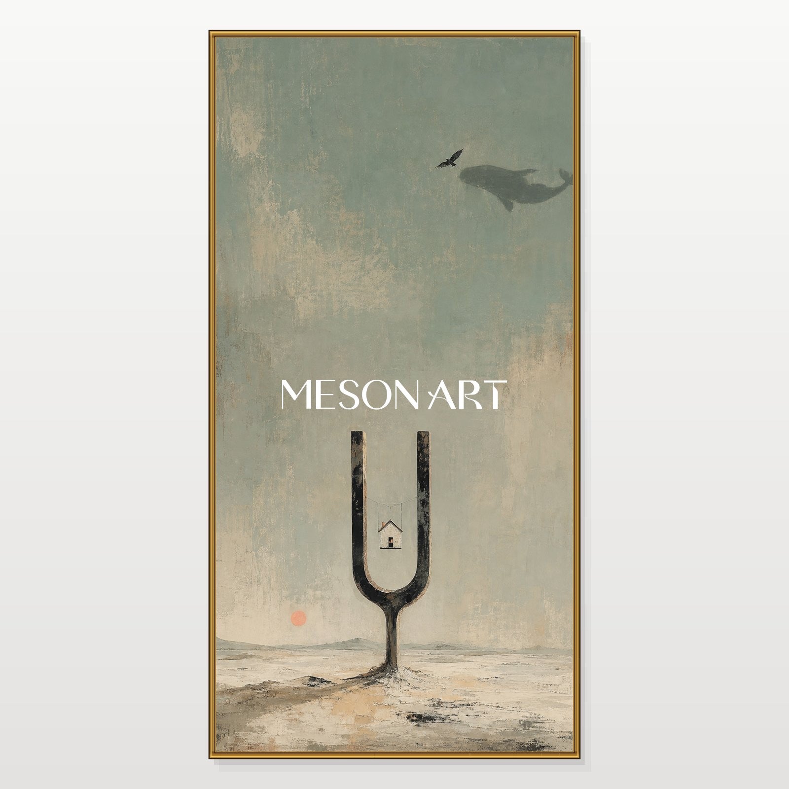 Surrealist Art With Tuning Fork And Sky Whale For Sophisticated Living Room Or Study Decor