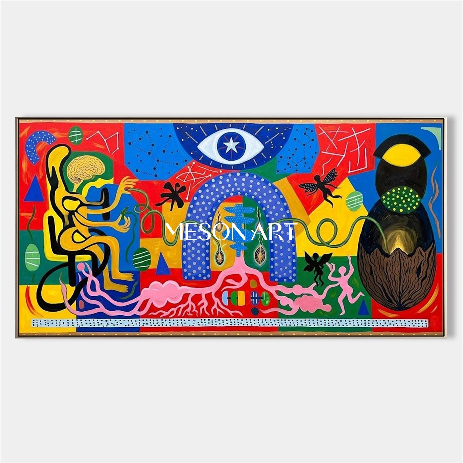 Vibrant Abstract Surrealist Painting With Bold Colors For Modern Living Room Wall Art Decor