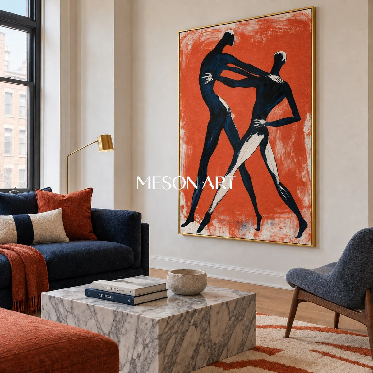 Orange And Black Expressionist Figurative Dynamic Textured Gestural Modern Rectangular Wall Art Original Artist By Mesonart
