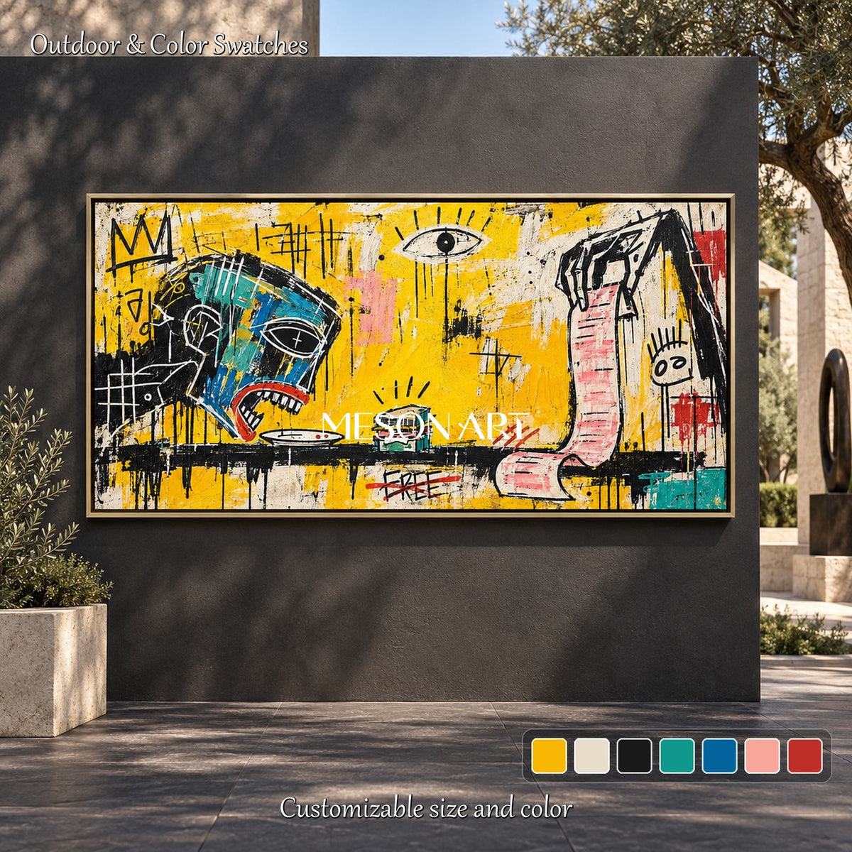 Yellow And Black Abstract Graffiti Pop Art Panoramic Wall Decor For Living Room Original Artist By Mesonart