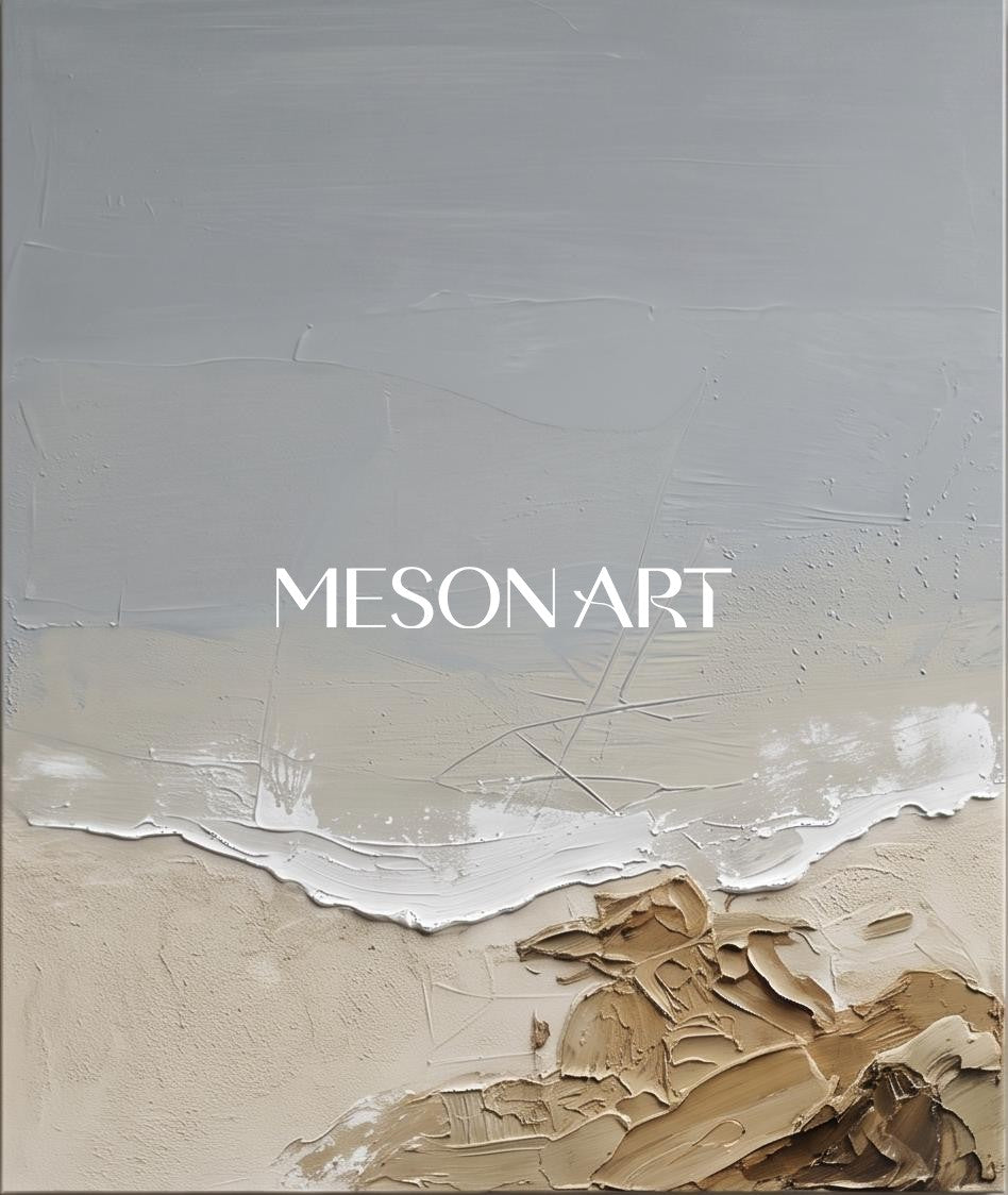 Dipinti astratti nei toni del beige e del grigio – Grande quadro rettangolare da appendere in salotto – Opera originale dell’artista Mesonart