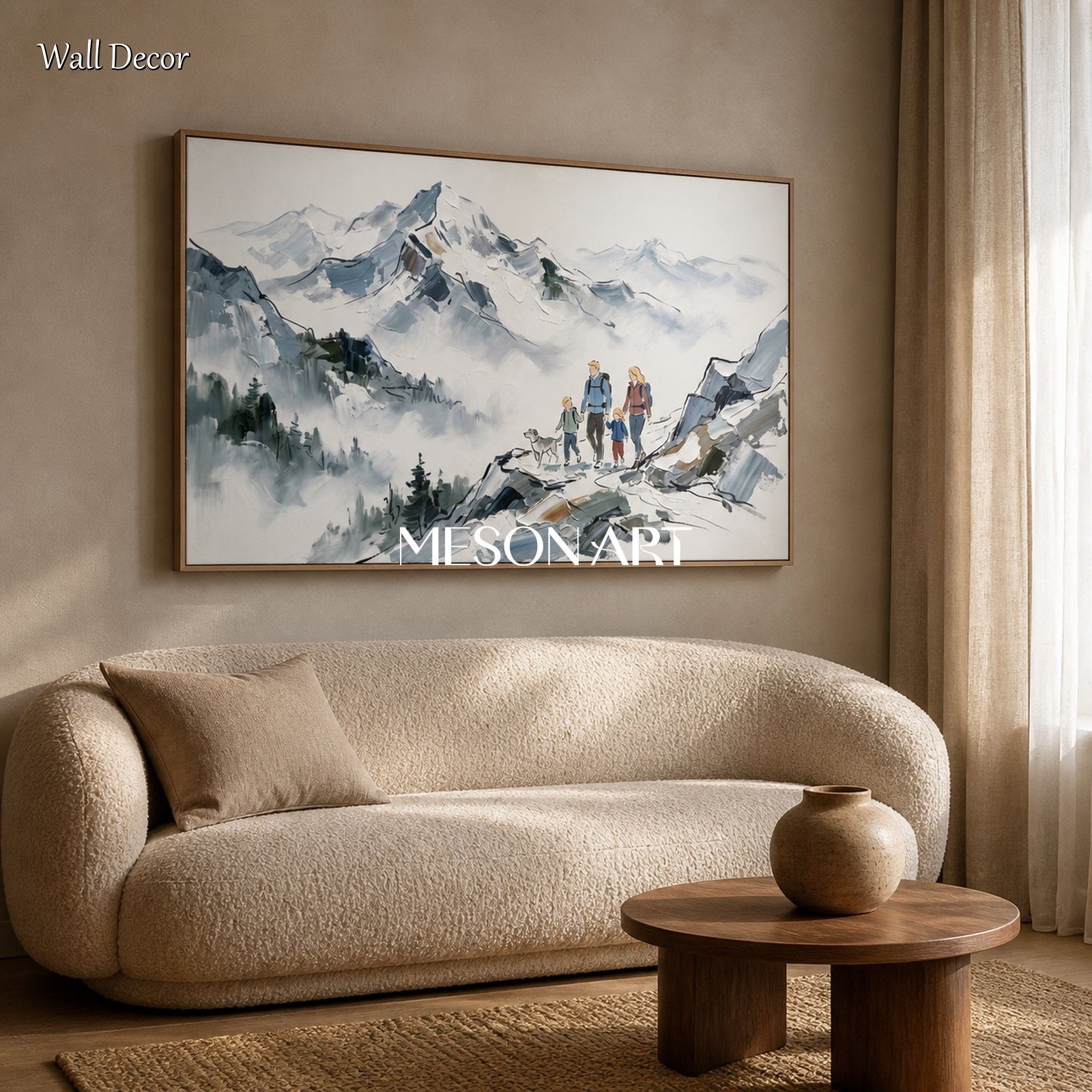 White And Blue Mountain Landscape Painting Rectangular Wall Art For Living Room Original Artist Hand Painted By Mesonart