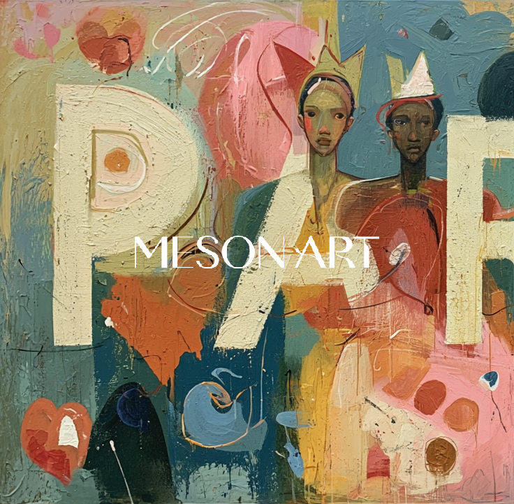 Blue And Pink Abstract Figurative Painting Square Wall Art Original Artist Hand Painted By Mesonart