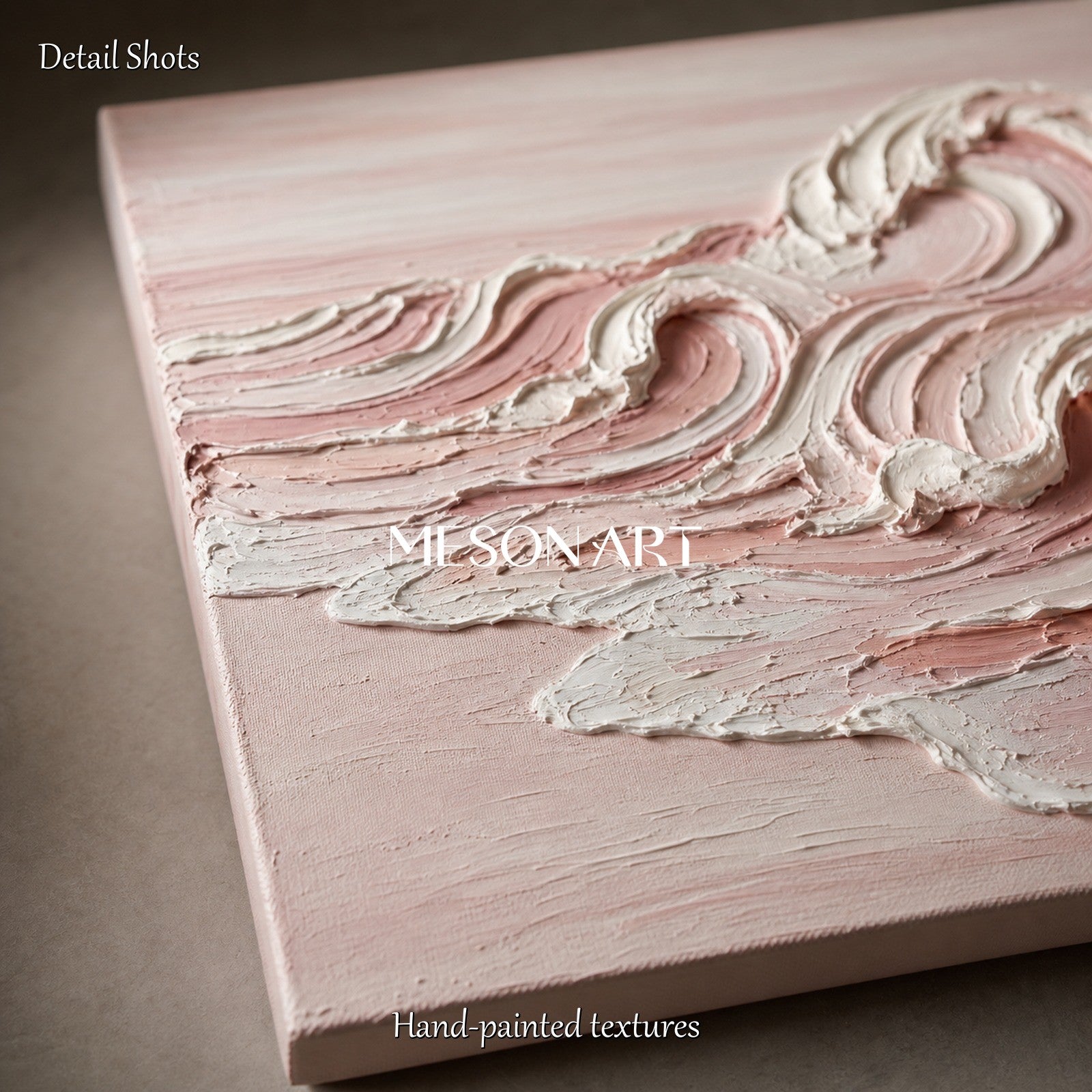 Pink Ocean Wave Painting With 3d Texture For Modern Bedroom Wall Decor