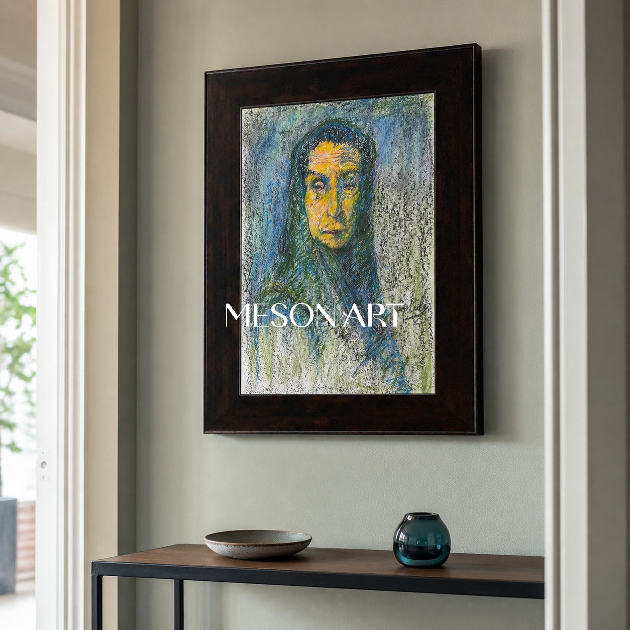 Blue And Green Contemporary Figurative Painting Rectangular Wall Art Original Artist Fine Artwork By Mesonart