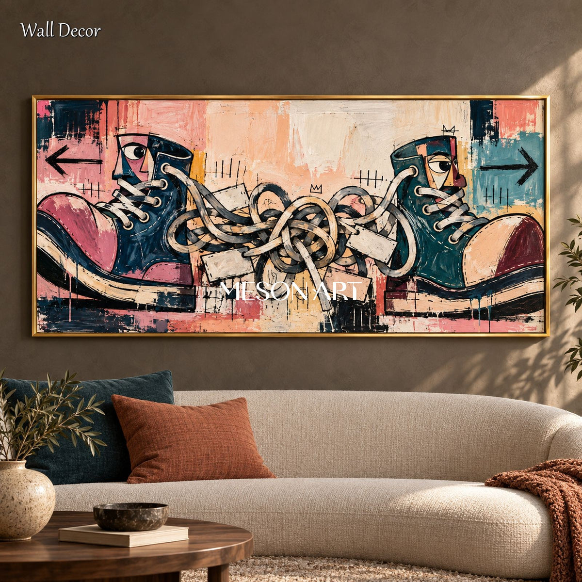 Pink And Blue Graffiti Abstract Painting Panoramic Wall Art Original Artist Statement Pop Street Canvas By Mesonart