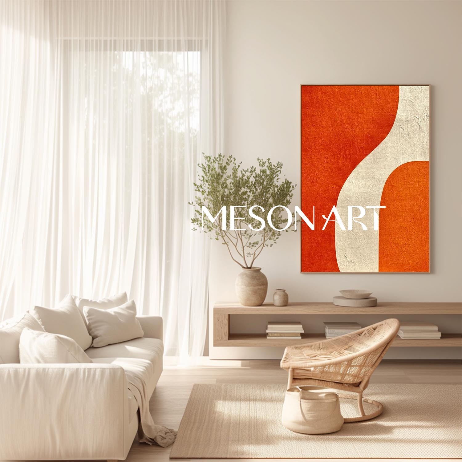 Contemporary Art Modern Wall Decor Abstract Orange Minimalist Canvas for Living Room