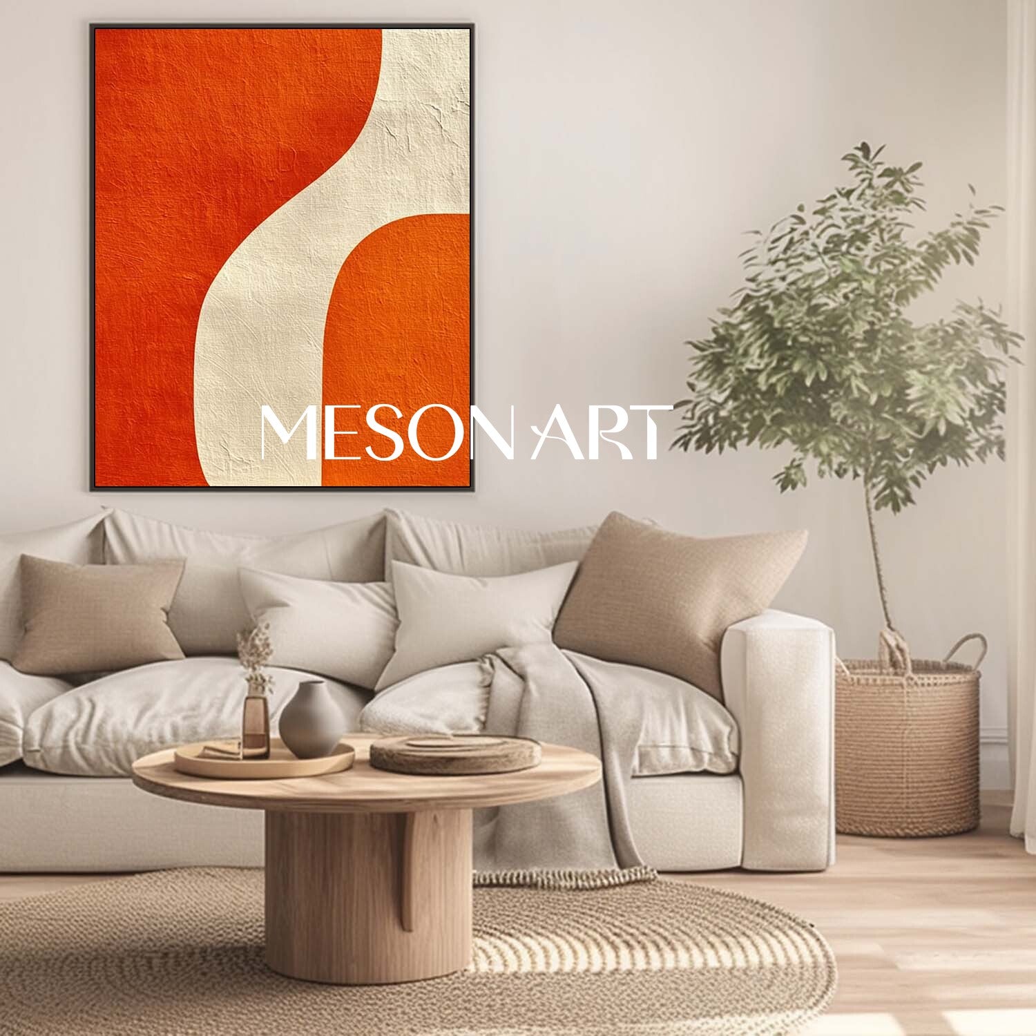 Contemporary Art Modern Wall Decor Abstract Orange Minimalist Canvas for Living Room