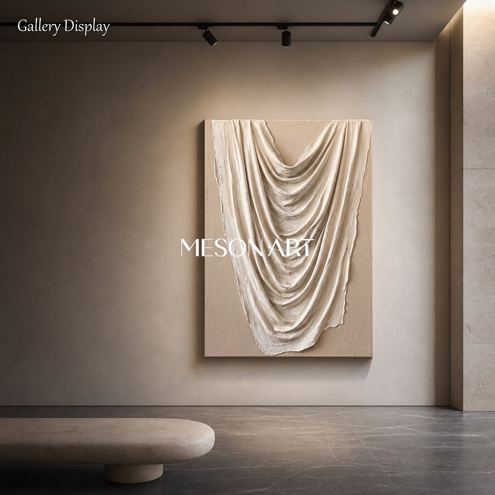 Beige And White Minimalist Art Rectangular Wall Decor With 3D Textured Relief By Mesonart