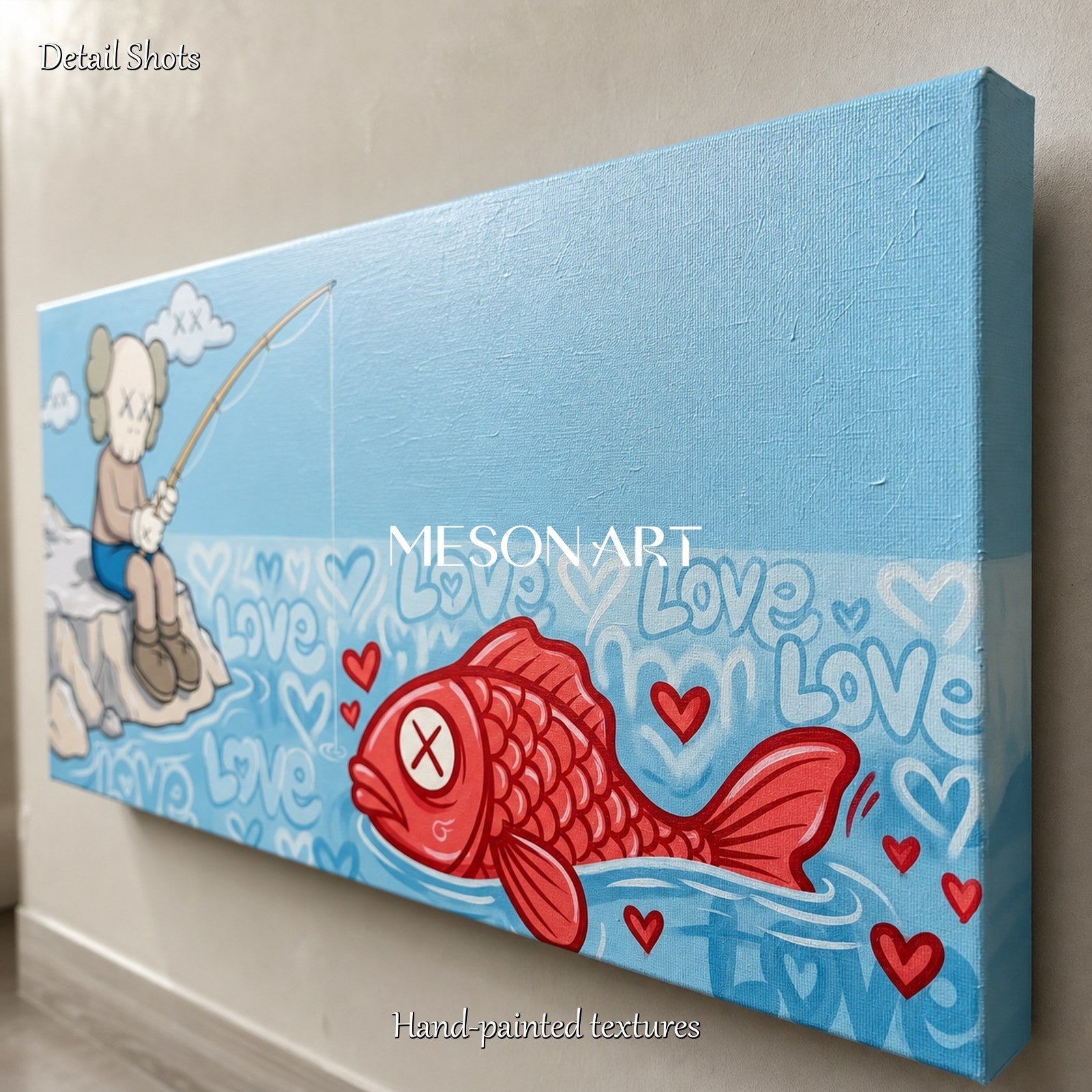 Modern Pop Art Painting With Red Fish And Blue Sky For Living Room Decor