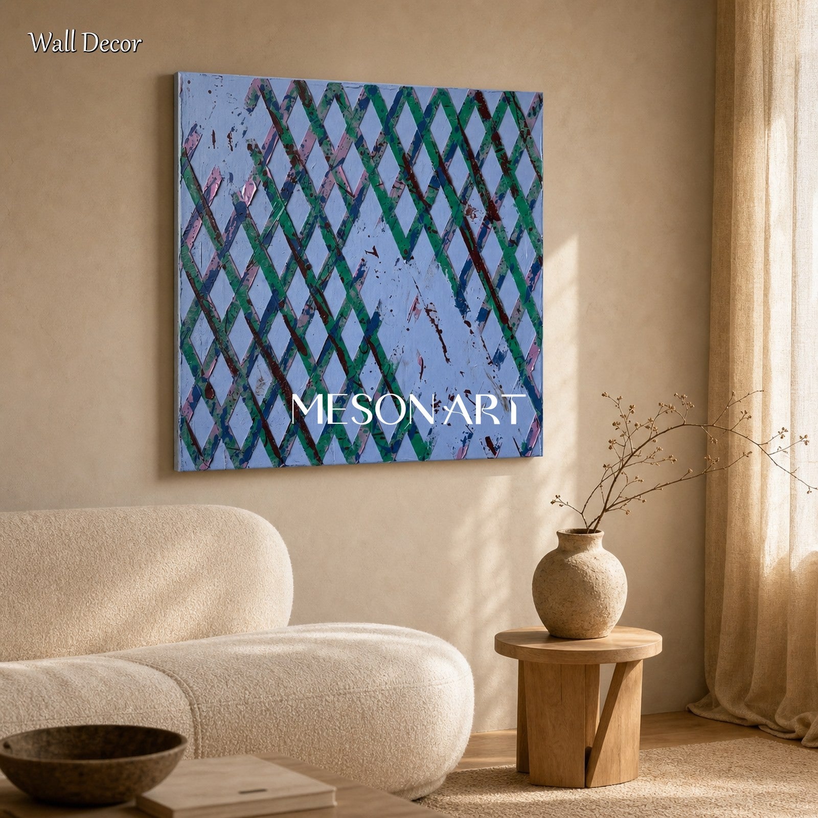 Minimalist Geometric Abstract Art With Textured Relief For Modern Living Room Decor