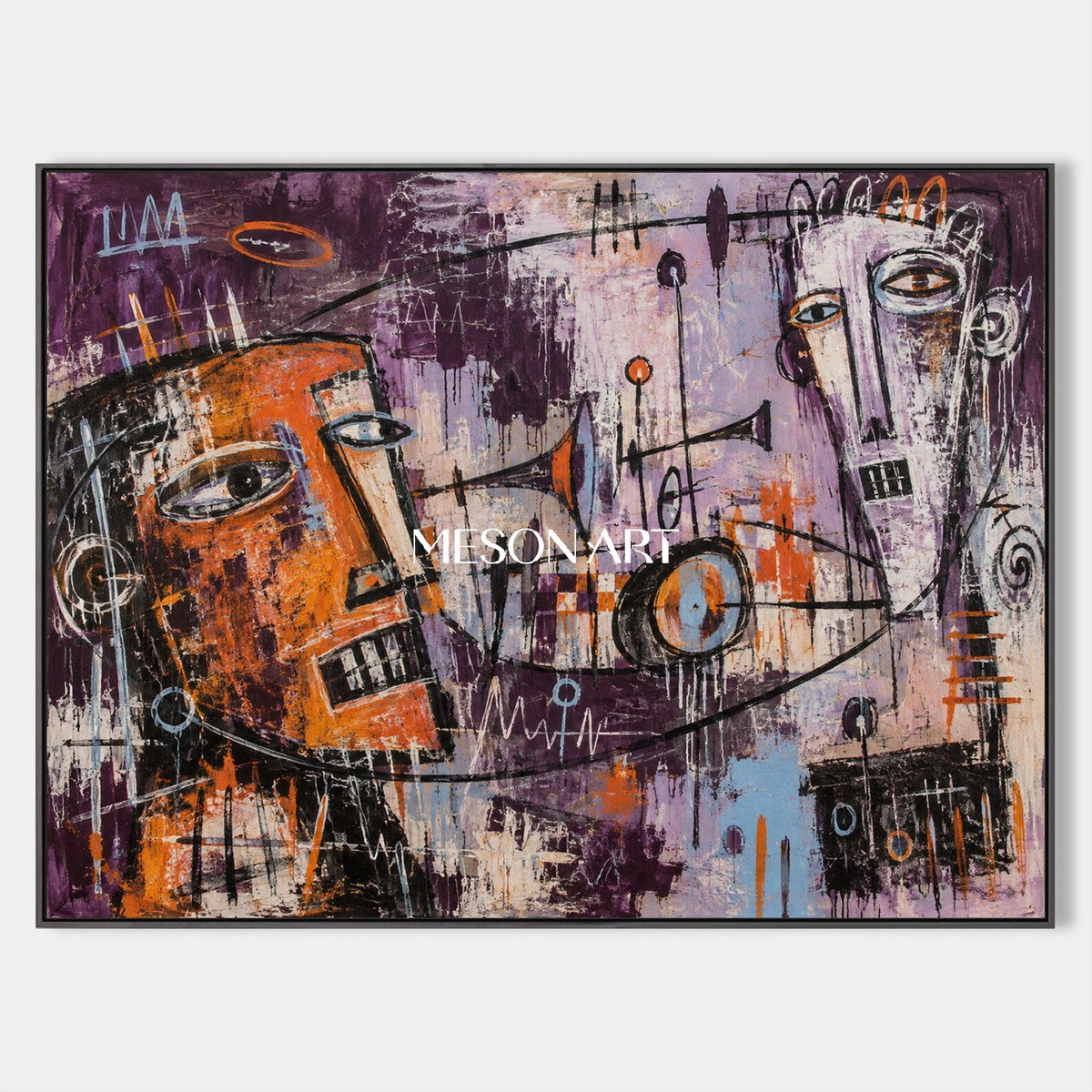 Purple And Orange Abstract Graffiti Pop Art Painting Rectangular Wall Street Canvas Original Artist By Mesonart