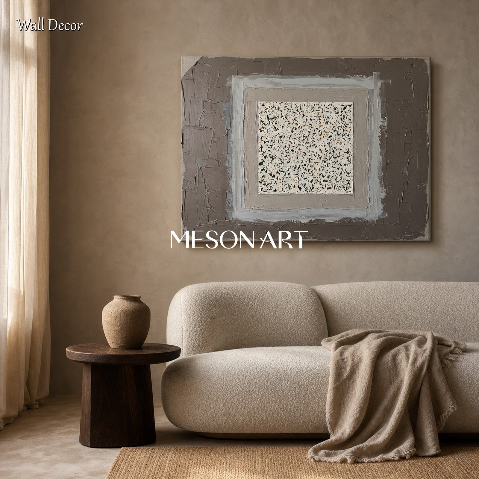 Minimalist Textured Abstract Painting With Earth Tones For Modern Home Decor