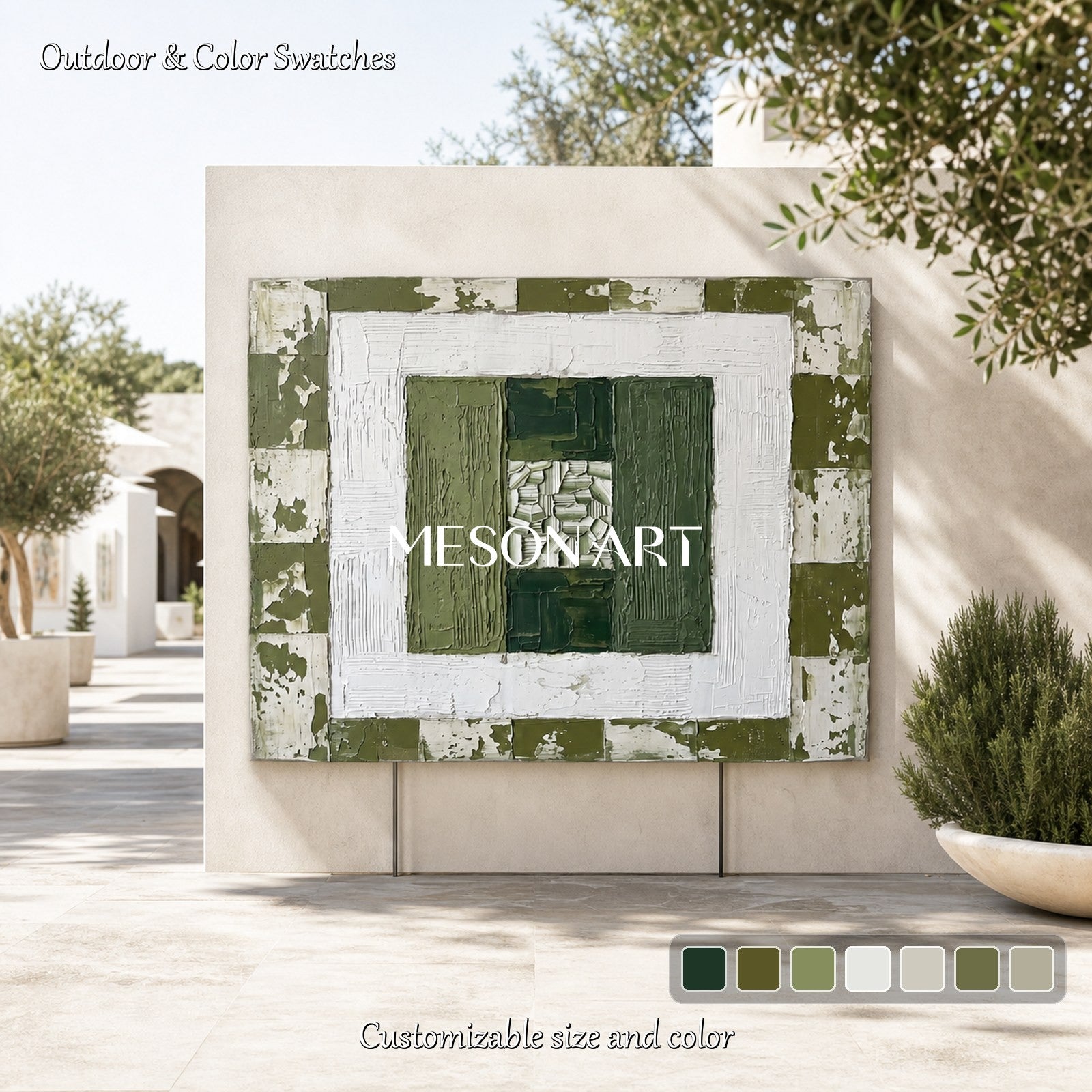 Green And White Abstract Wall Art With Textured Relief For Modern Living Room Decor