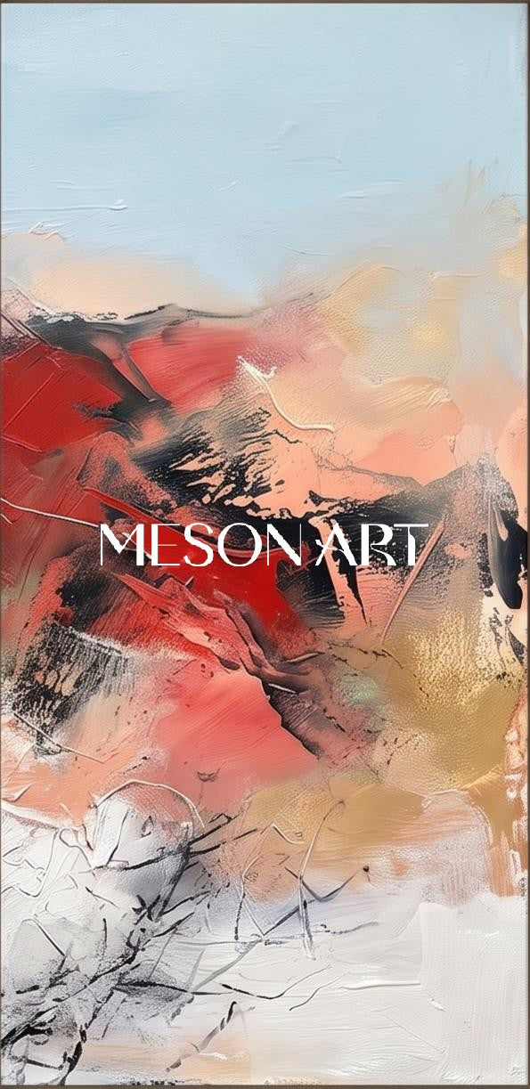 Red And Blue Abstract Expressionist Landscape Painting Rectangular Wall Art Original Artist By Mesonart