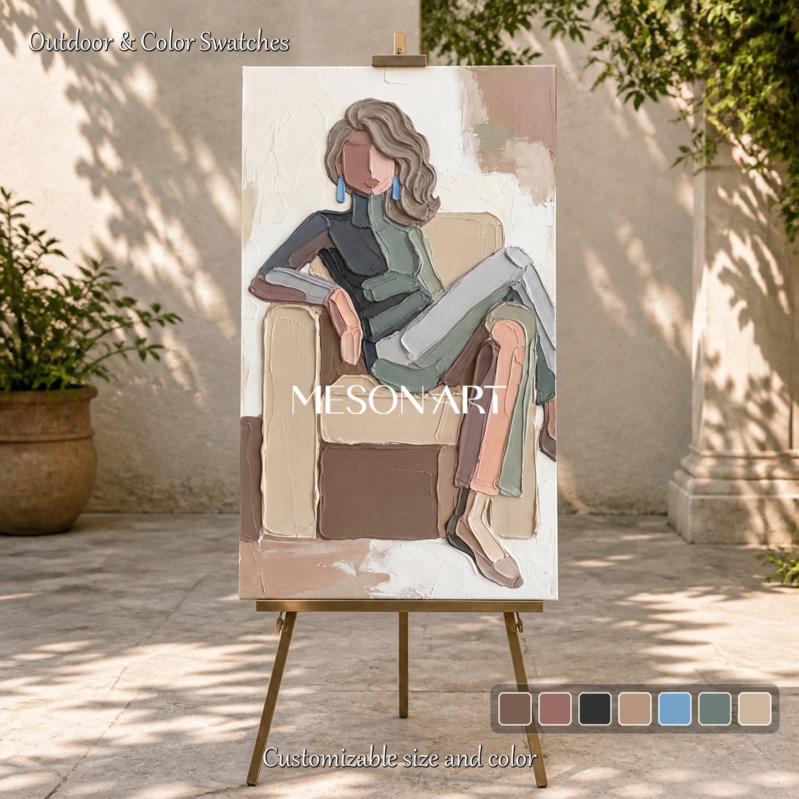 Beige And Black Modern Figurative Painting Panoramic Wall Art For Living Room Original Artist By Mesonart
