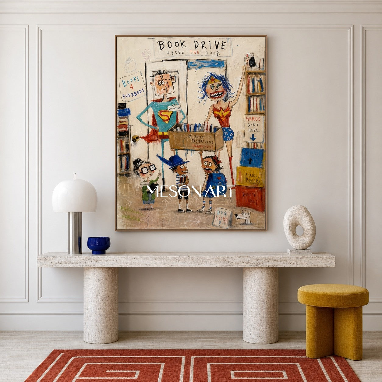 Colorful Graffiti Narrative Figurative Art Rectangular Books Wall Decor For Living Room By Mesonart