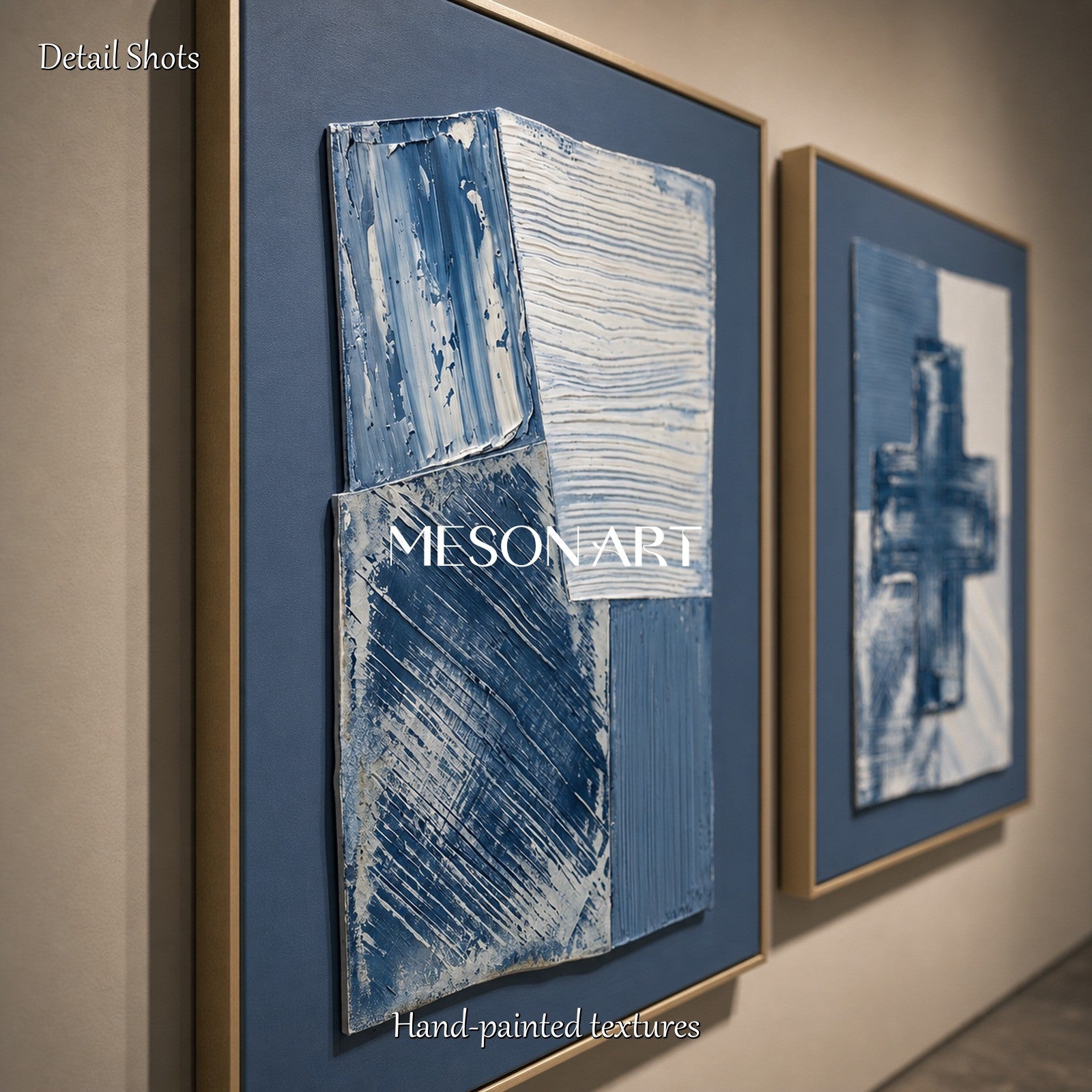 Blue Minimalist Abstract Painting Set For Modern Living Room Wall Decor