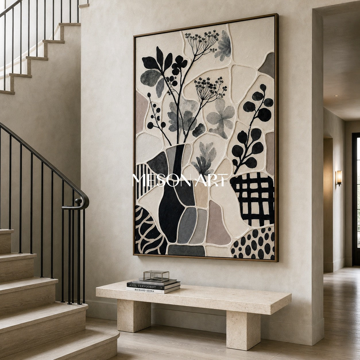 Wabi Sabi Botanical Art With Textured Relief For Modern Living Room Decor