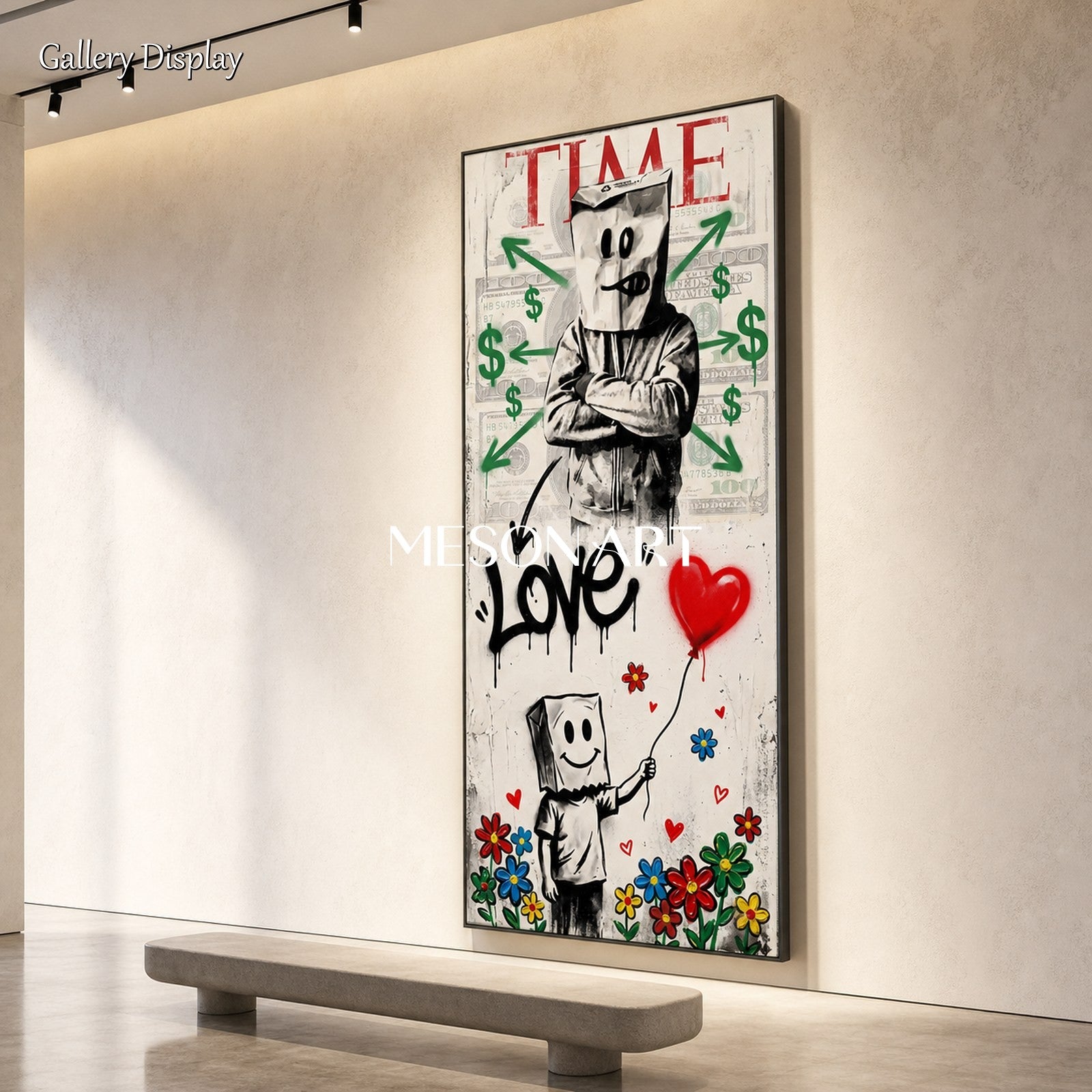 Black And Red Graffiti Love Art Large Banksy Style Painting Panoramic Wall Decor For Living Room By Mesonart