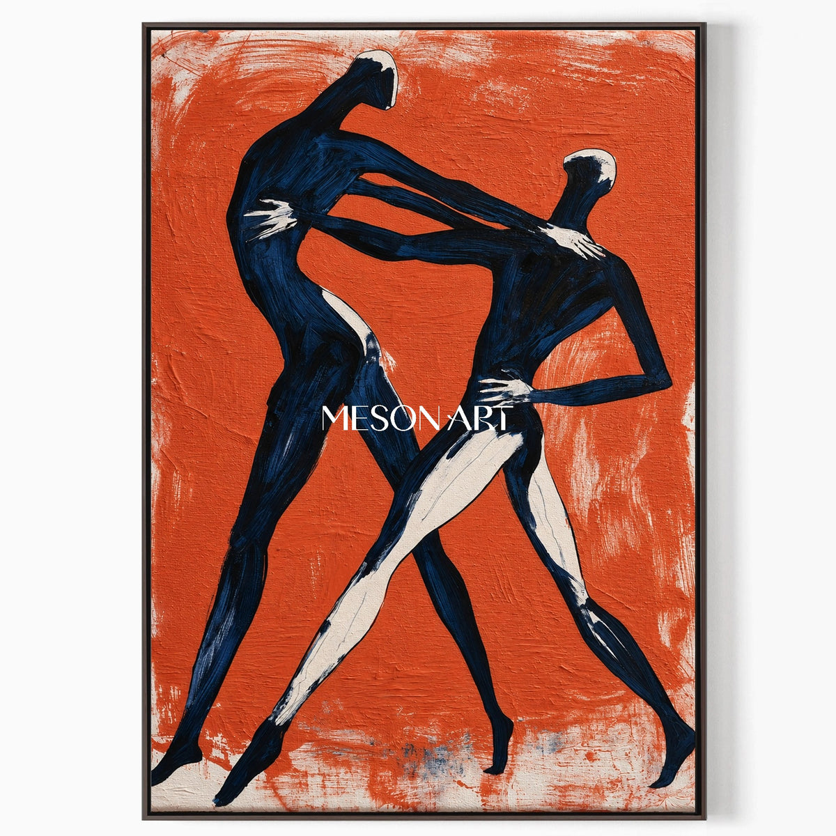 Orange And Black Expressionist Figurative Dynamic Textured Gestural Modern Rectangular Wall Art Original Artist By Mesonart