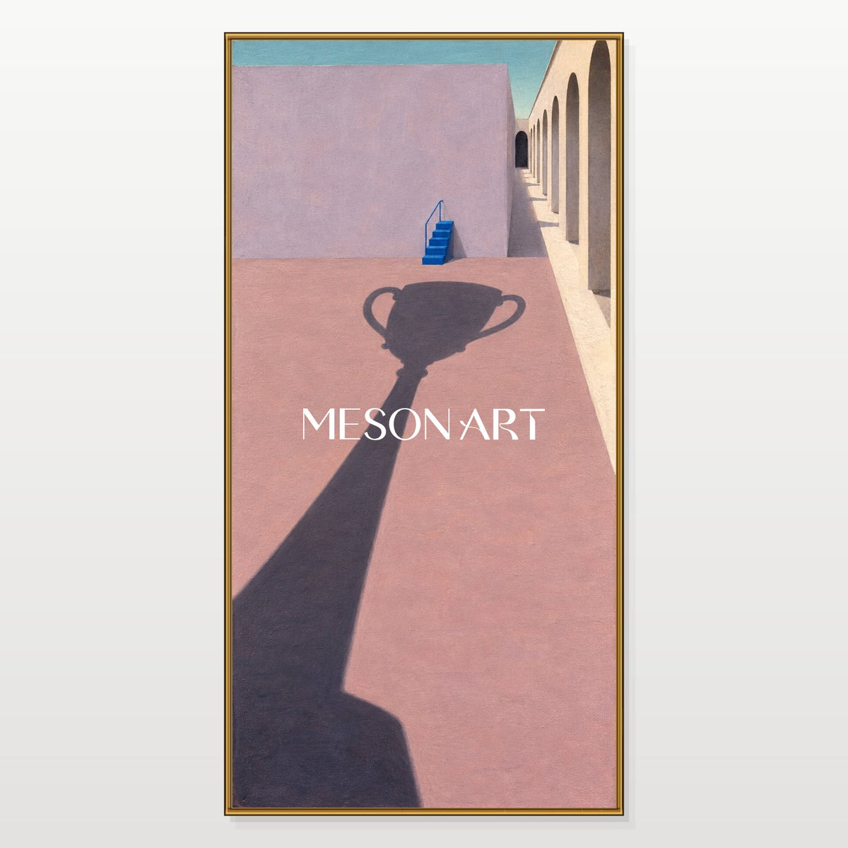 Pink And Blue Surrealist Architecture Painting Panoramic Original Artist Large Wall Art For Living Room By Mesonart