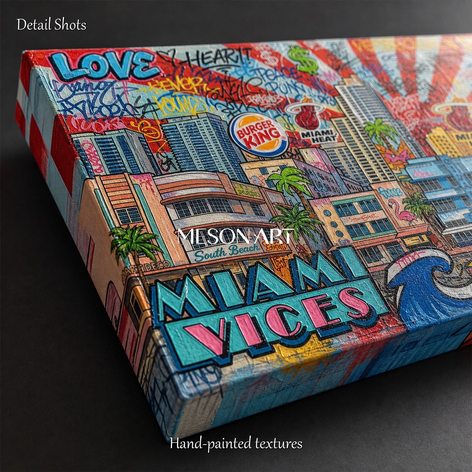 Blue And Red Graffiti Painting Cool Artwork Panoramic Wall Decor For Living Room By Mesonart