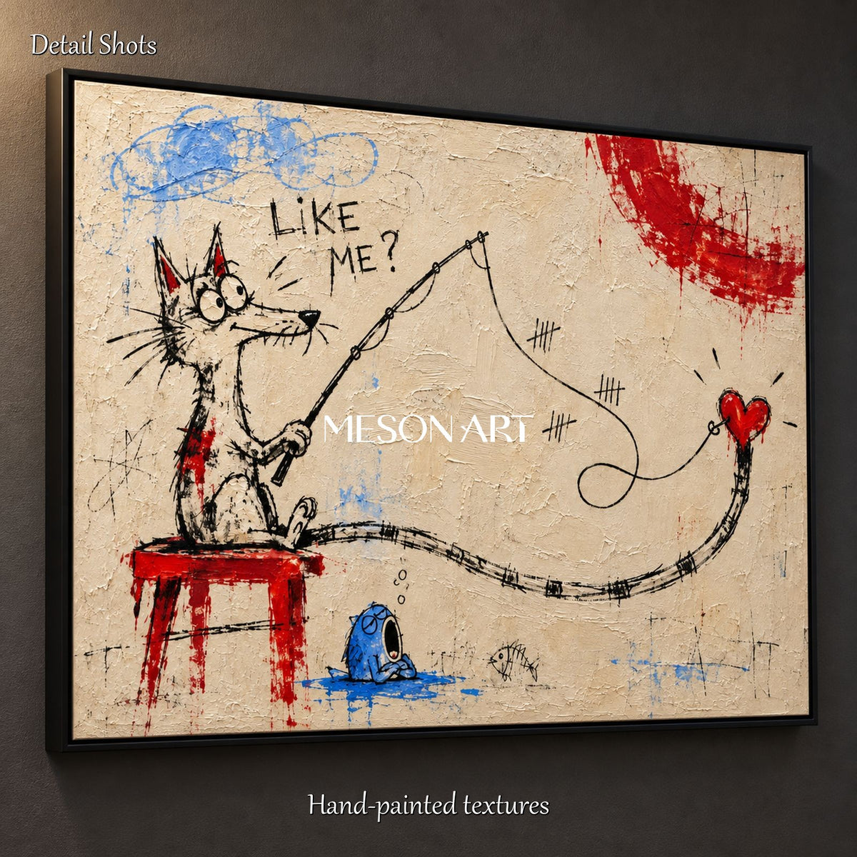 Beige And Red Abstract Graffiti Painting Original Artist Urban Wall Art Rectangular By Mesonart