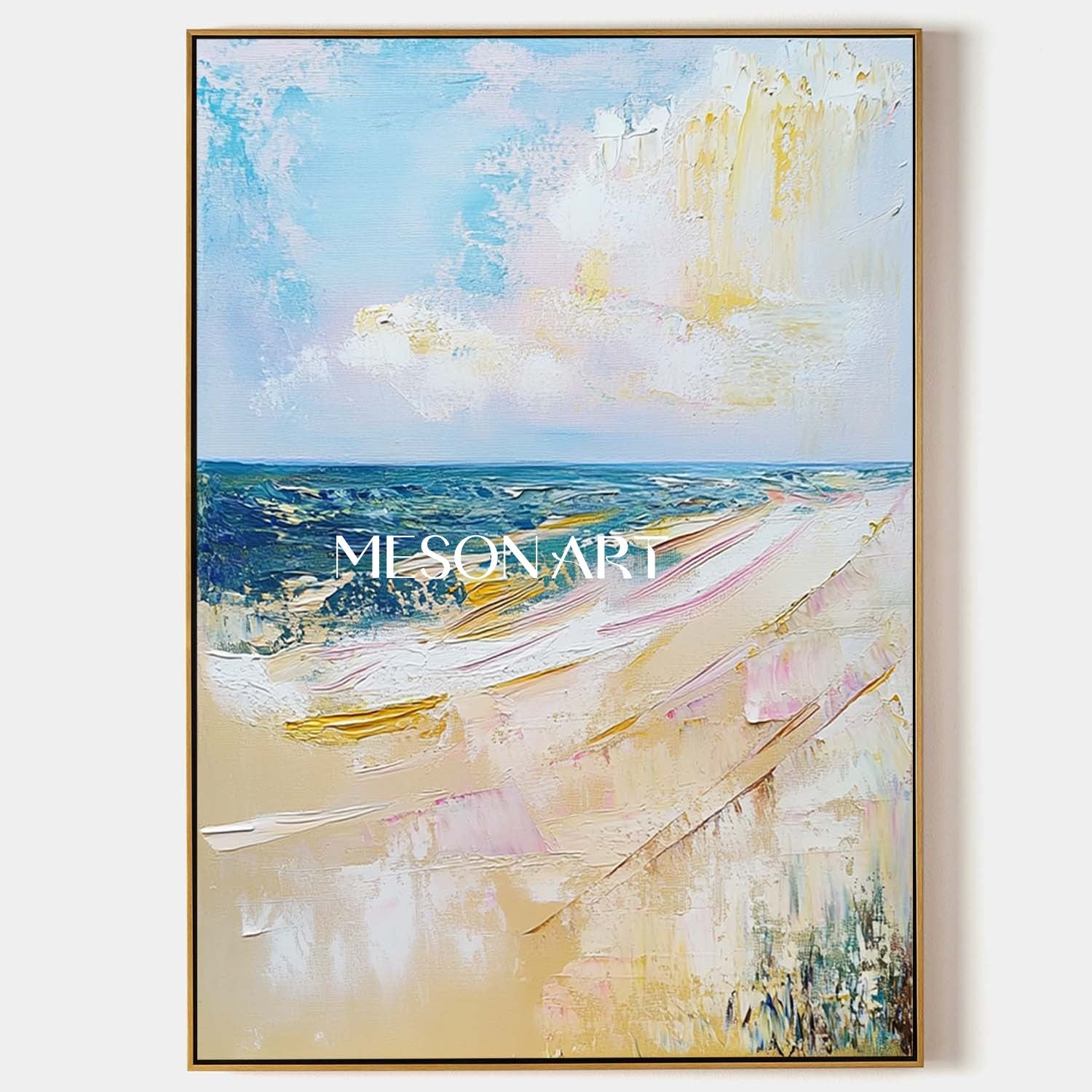 Blue and beige seaside beach wall decor painting for sale Blue and beige seaside abstract canvas art