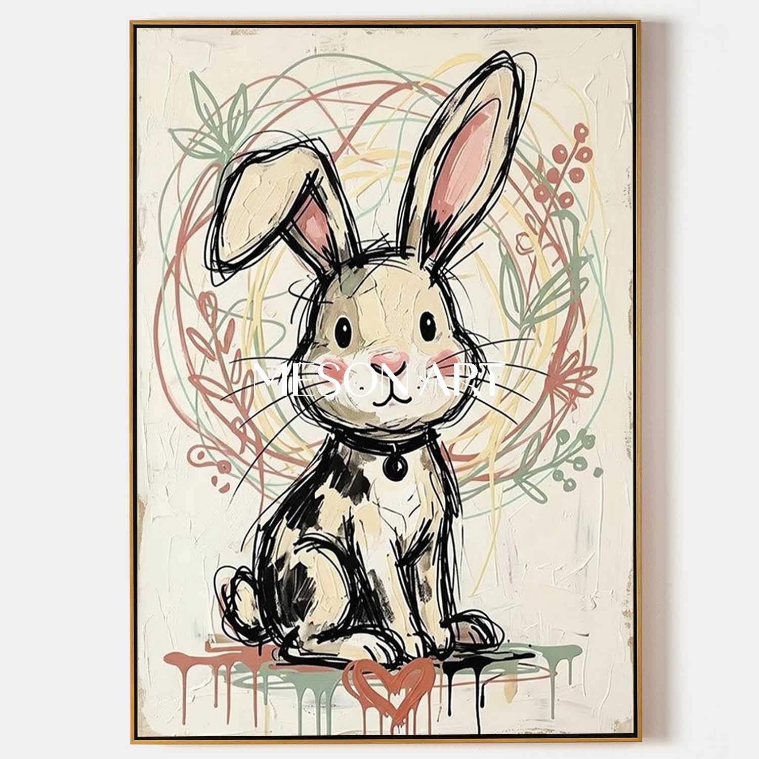 Cute Bunny Plaster Textured Wall Art Painting Kids Nursery Decor